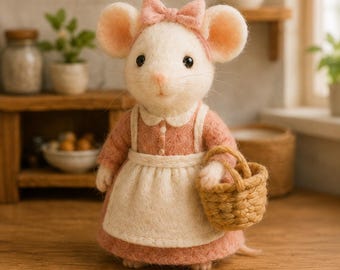 Needle Felted Birthday Mouse, Handmade Wool Mouse Figurine, Pink Princess Mouse Decor, Cute Birthday Gift, Whimsical Party Animal