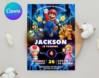 Super Mario Galaxy Birthday Invitation, Awesome Mario Party Invite, Canva Template, Mobile & Printable, Digital Download, Space Galaxy Kid