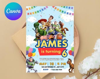Toy Story Birthday Invitation, Editable Canva Template (Digital Download)