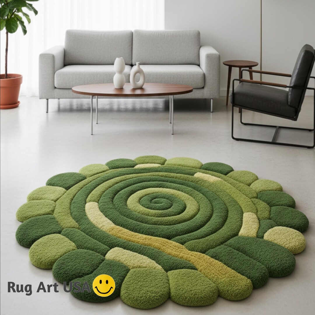 Handmade Green Moss Rug: 3D Tufted Pebble Carpet - Etsy