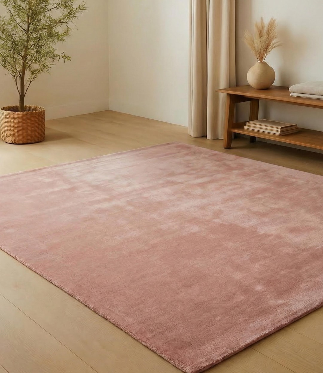 Blush Pink Area Rug – Soft Plush Minimalist Carpet for Living Room ...