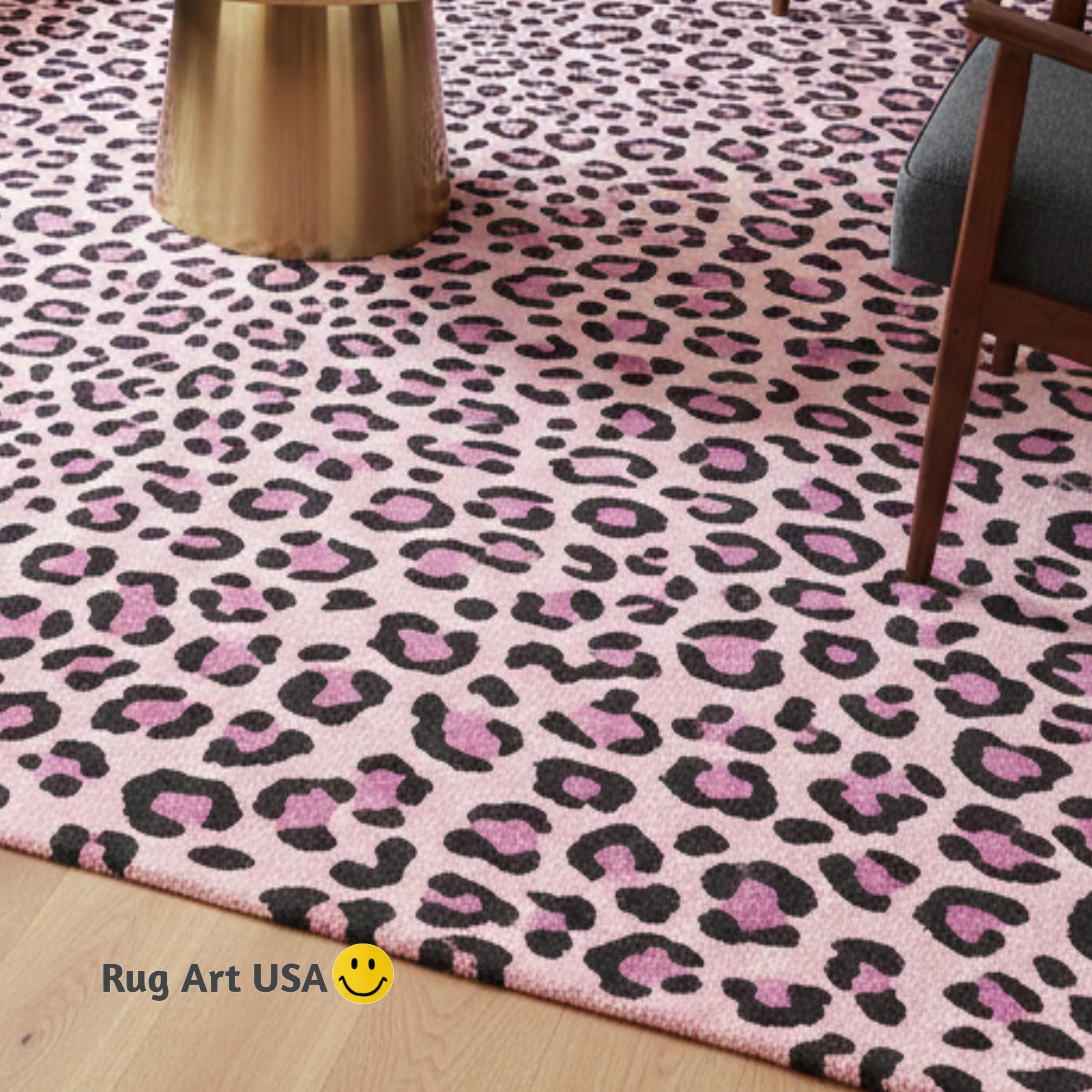 Leopard Print Pink Colour Rug 8x10 Feet for Living Area, Bedroom ...