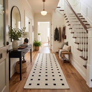 Handmade Tufted Wool Runner Rug ivory and black colour 3x20 foot