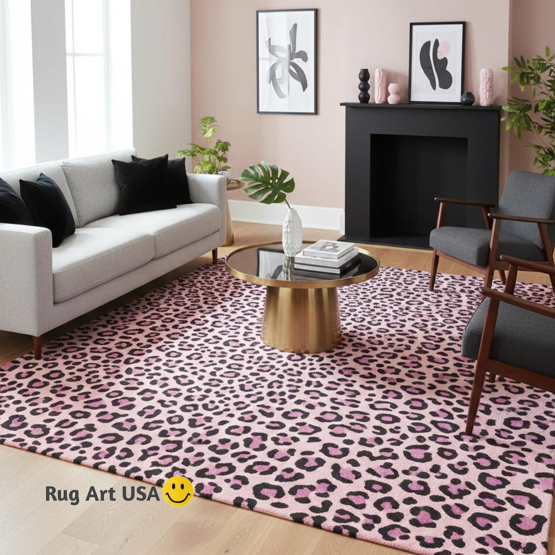 Pink Pet Rug Leopard Print Pink Colour Rug 8x10 Feet for Living Area, Bedroom ...
