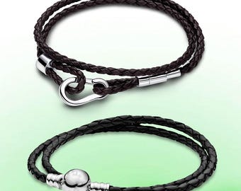 Bracciale Pandora in argento sterling S925 multicolore con cordino in pelle