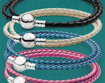 Pandora S925 Sterling Silver Multi-color Jewelry Bracelet Leather