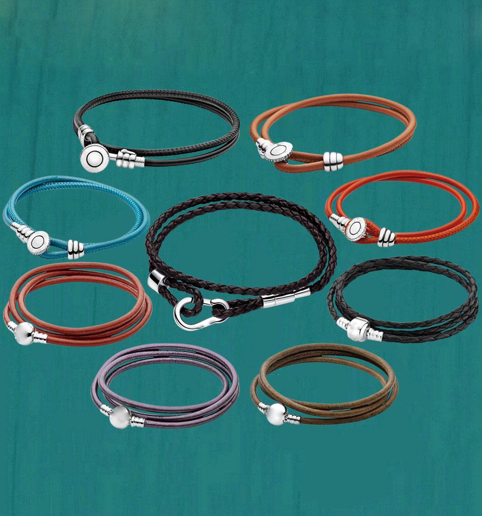 フェナカイト&ポルーサイト S925ブレスレット Pandora S925 Sterling Silver Multi-color Jewelry Bracelet Leather