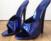 18MULE Blue Metallic Sexy Mistress Hi Heel Stiletto Fetish Slipper Slides Mule