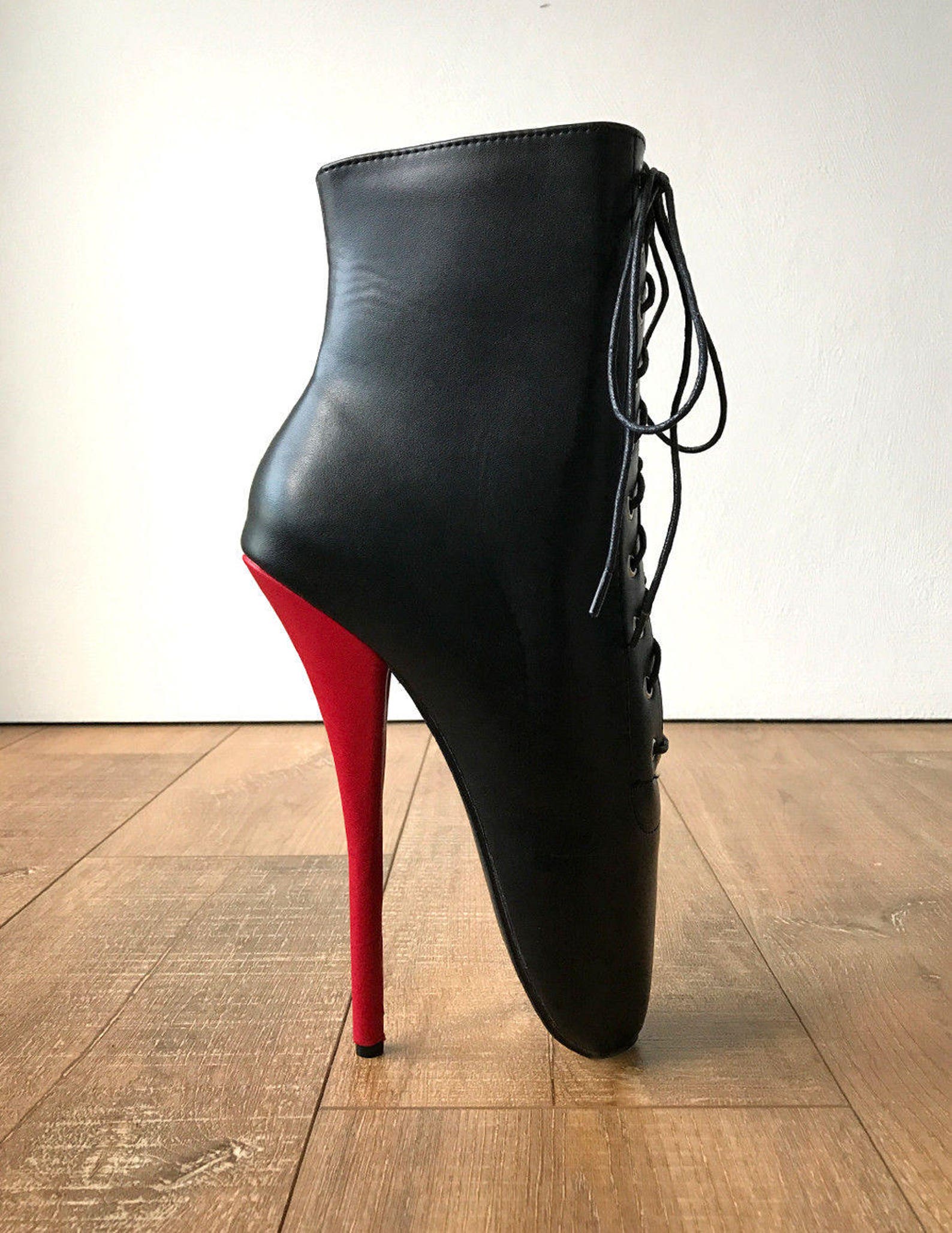 rtbu simona extreme fetish goth ballet laceup pvc boots black matte