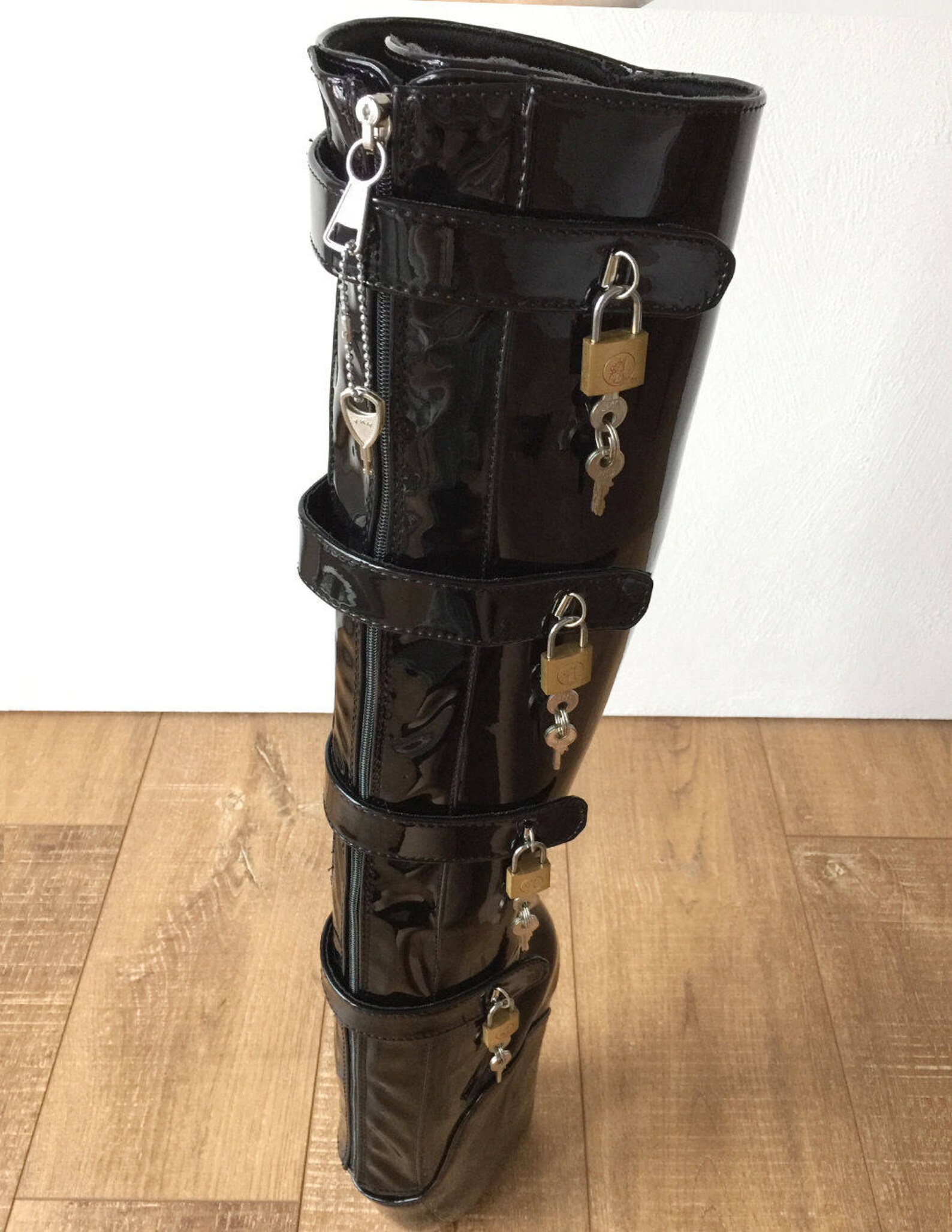 18cm 10 keys lockable beginner ballet wedge boots hoof heelless fetish slave