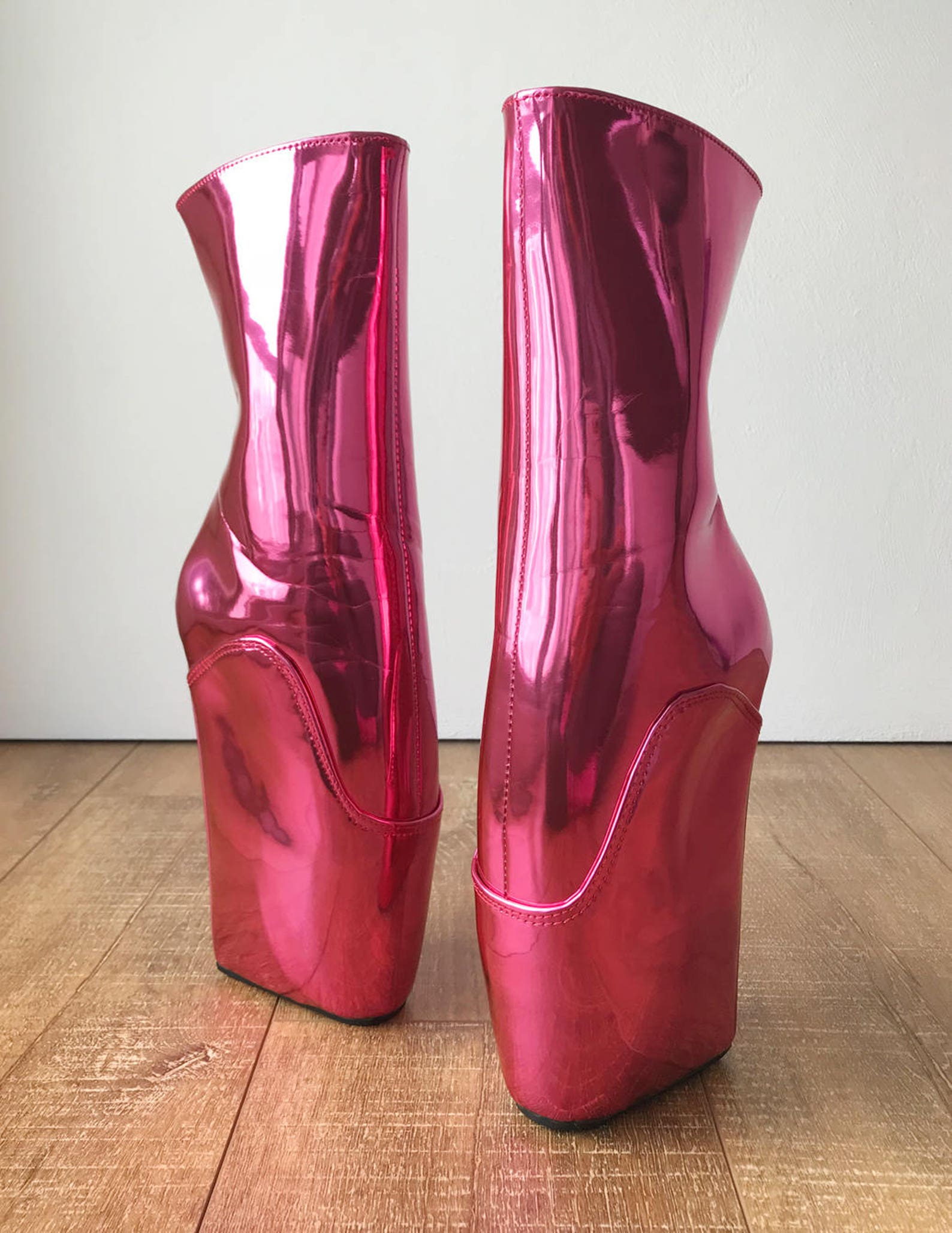 18cm mich hoof sole heelless fetish ballet wedge pointe boot metallic pink