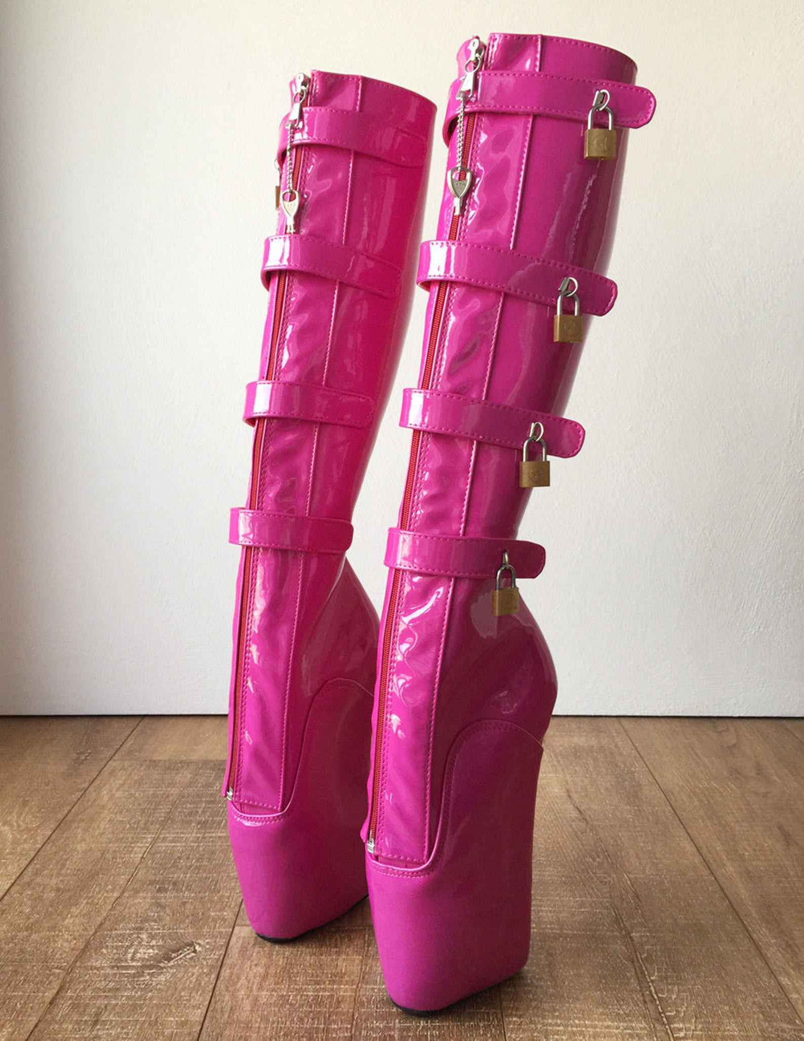 18cm 10 keys lockable beginner ballet wedge boots hoof heelless fetish hot pink 18cm 10 keys lockable beginner ballet wedge boots hoof heelless fetish hot pink