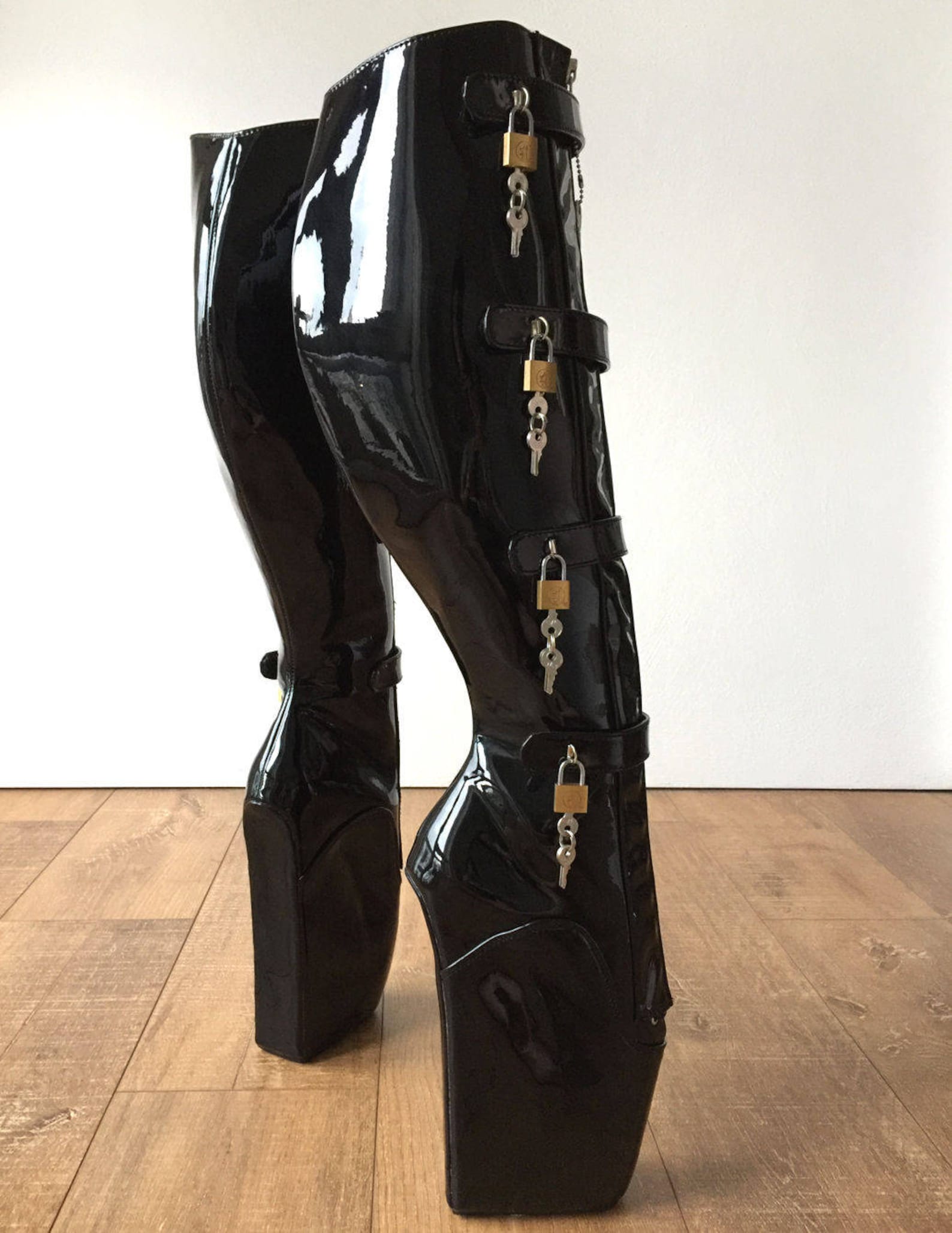 18cm 10 keys lockable beginner ballet wedge boots hoof heelless fetish slave