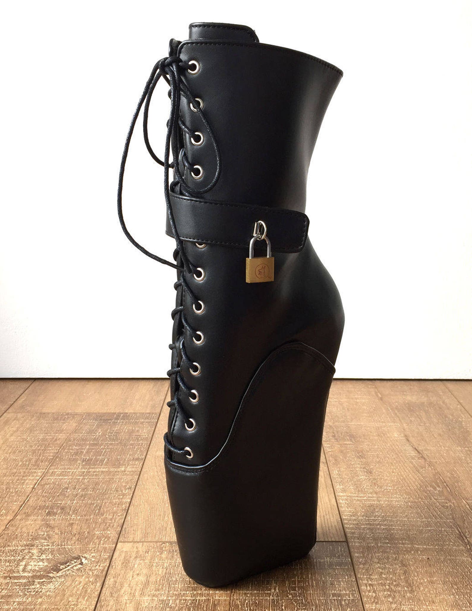 18cm locky beginner lockable ballet wedge boots hoof sole heelless fetish pinup