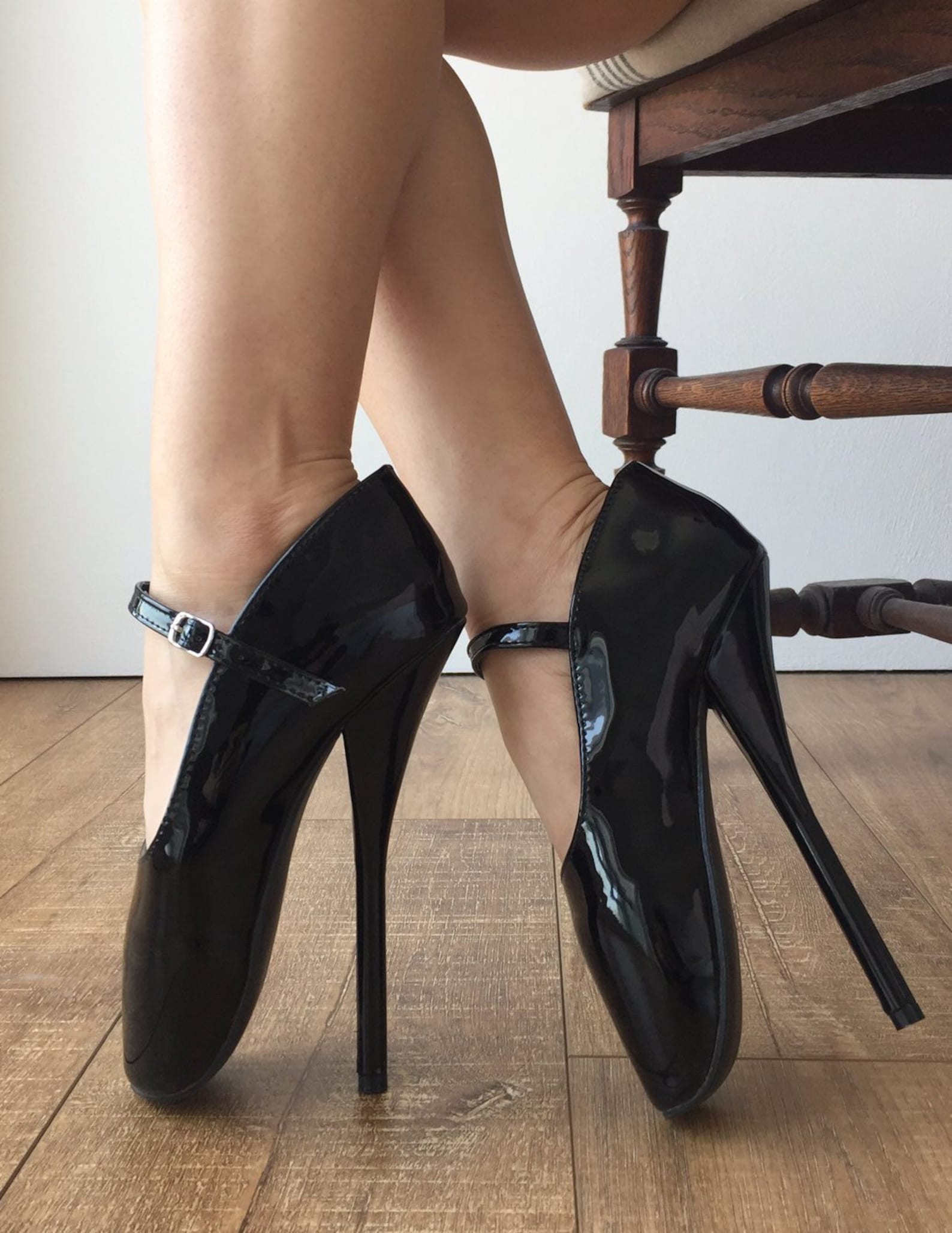 rtbu mariah burlesque strap mary janes fetish ballet pump stiletto black patent