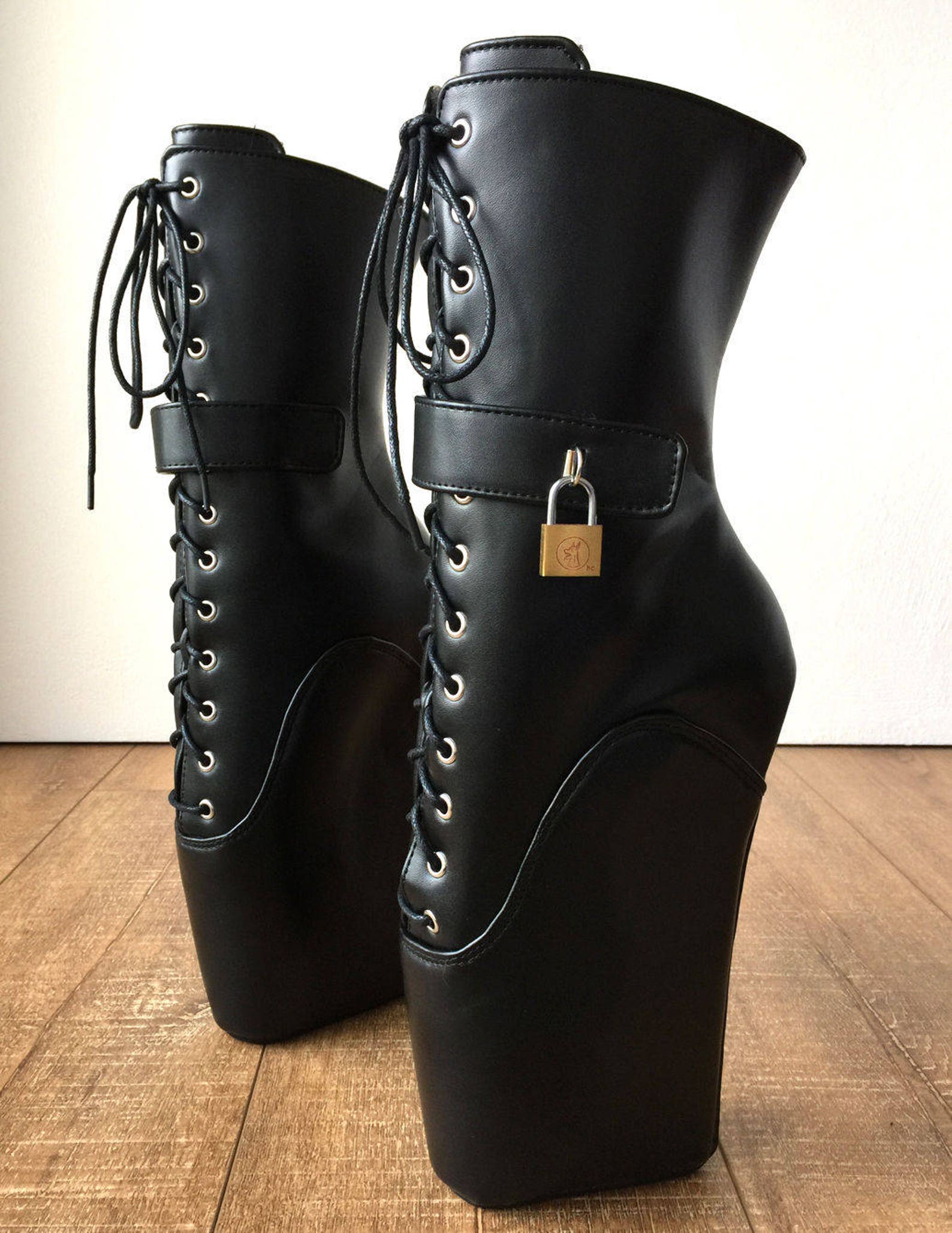 18cm locky beginner lockable ballet wedge boots hoof sole heelless fetish pinup