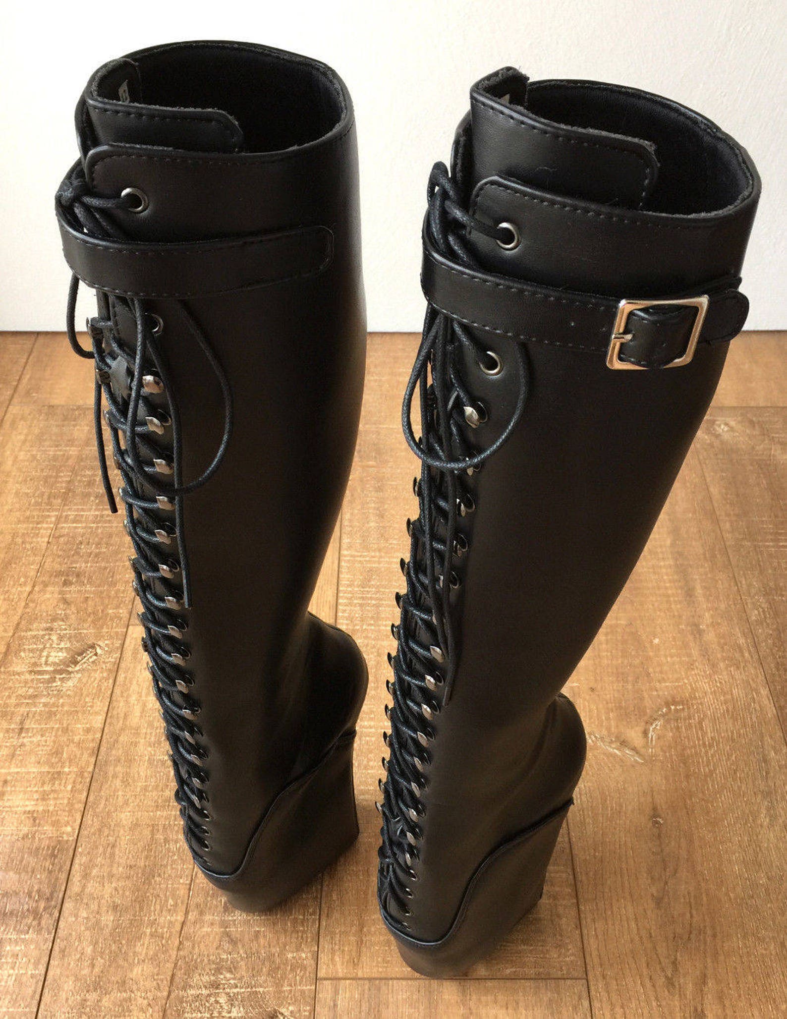 rtbu jason ballet wedge laceup knee hi boots hoof strap fetish dominatrix black rtbu jason ballet wedge laceup knee hi boots hoof strap fetish dominatrix black