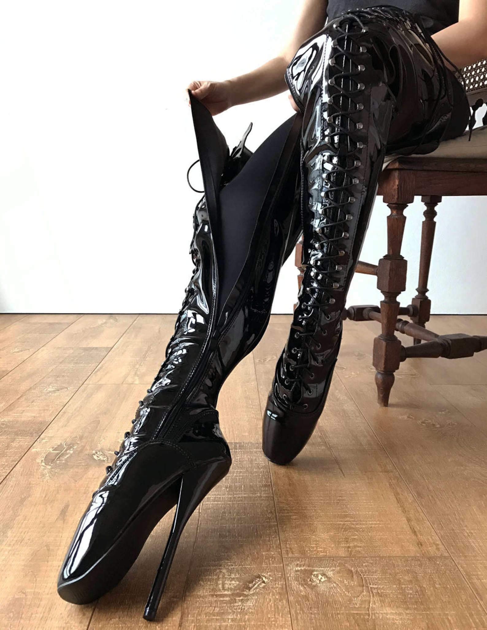 rtbu ezra fetish crotch ballet stiletto custom order black patent