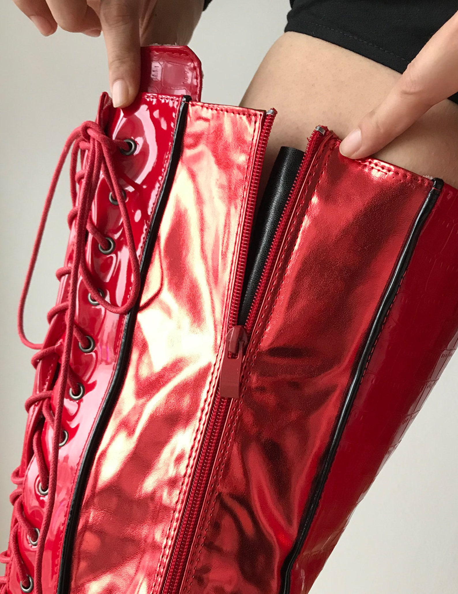 RTBU KINKY Boots 15cm Spool Platform Goth Crotch Lace Zip Red | Etsy