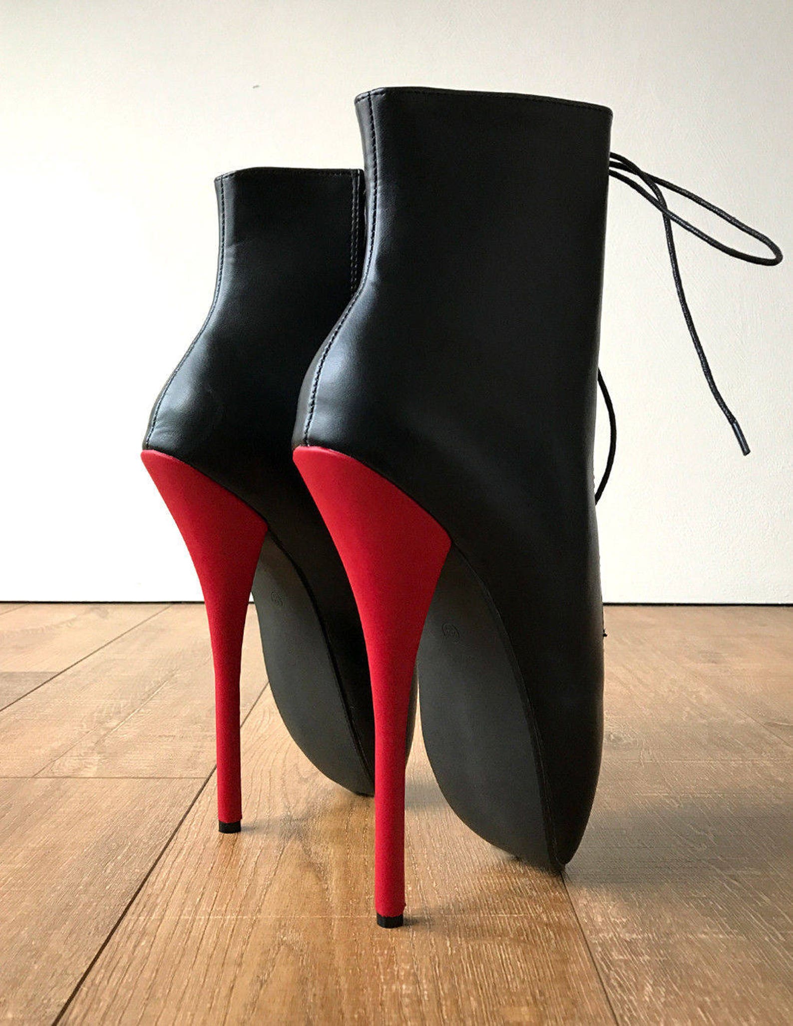 rtbu simona extreme fetish goth ballet laceup pvc boots black matte