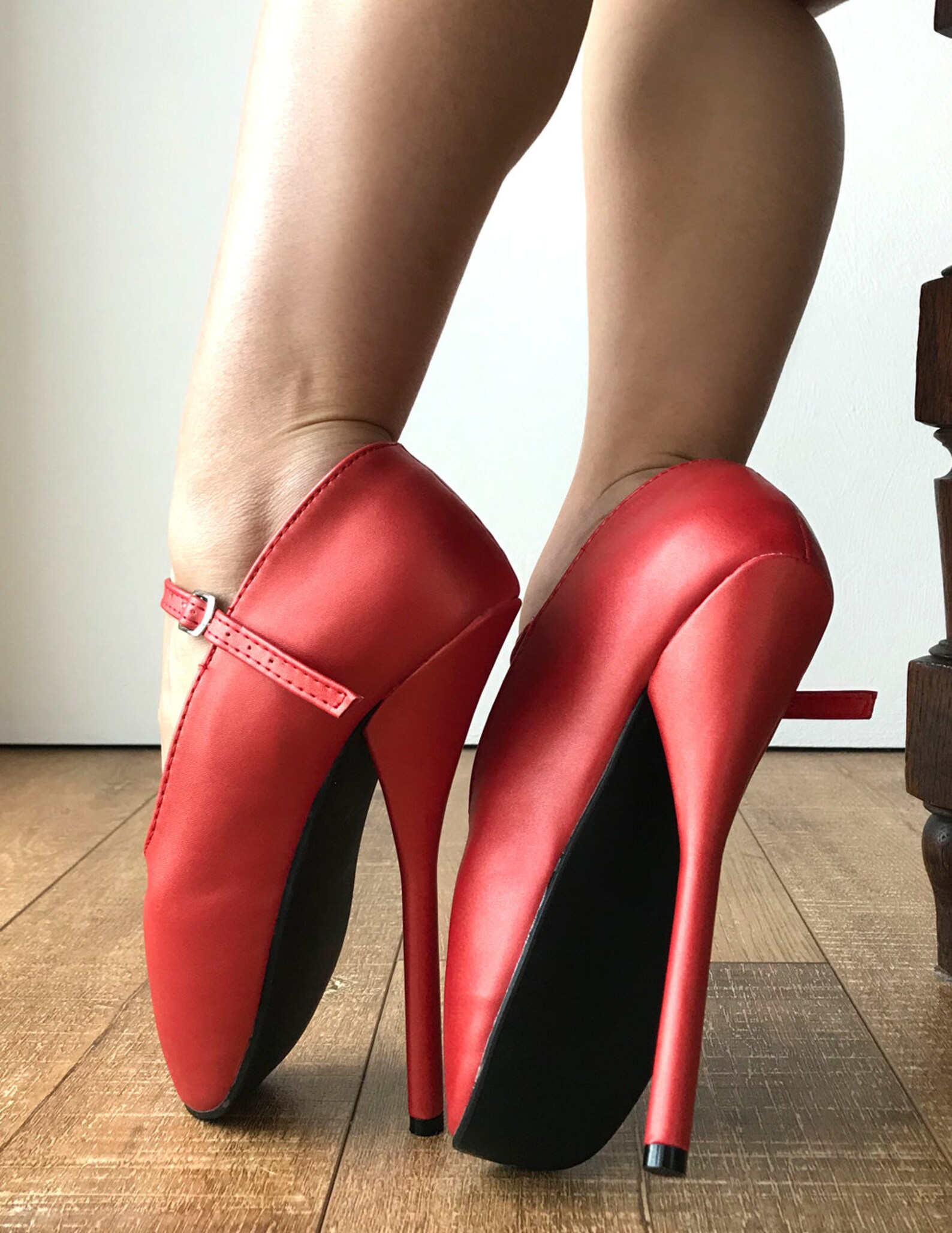 rtbu mariah burlesque strap mary janes fetish ballet pump stiletto pearl red