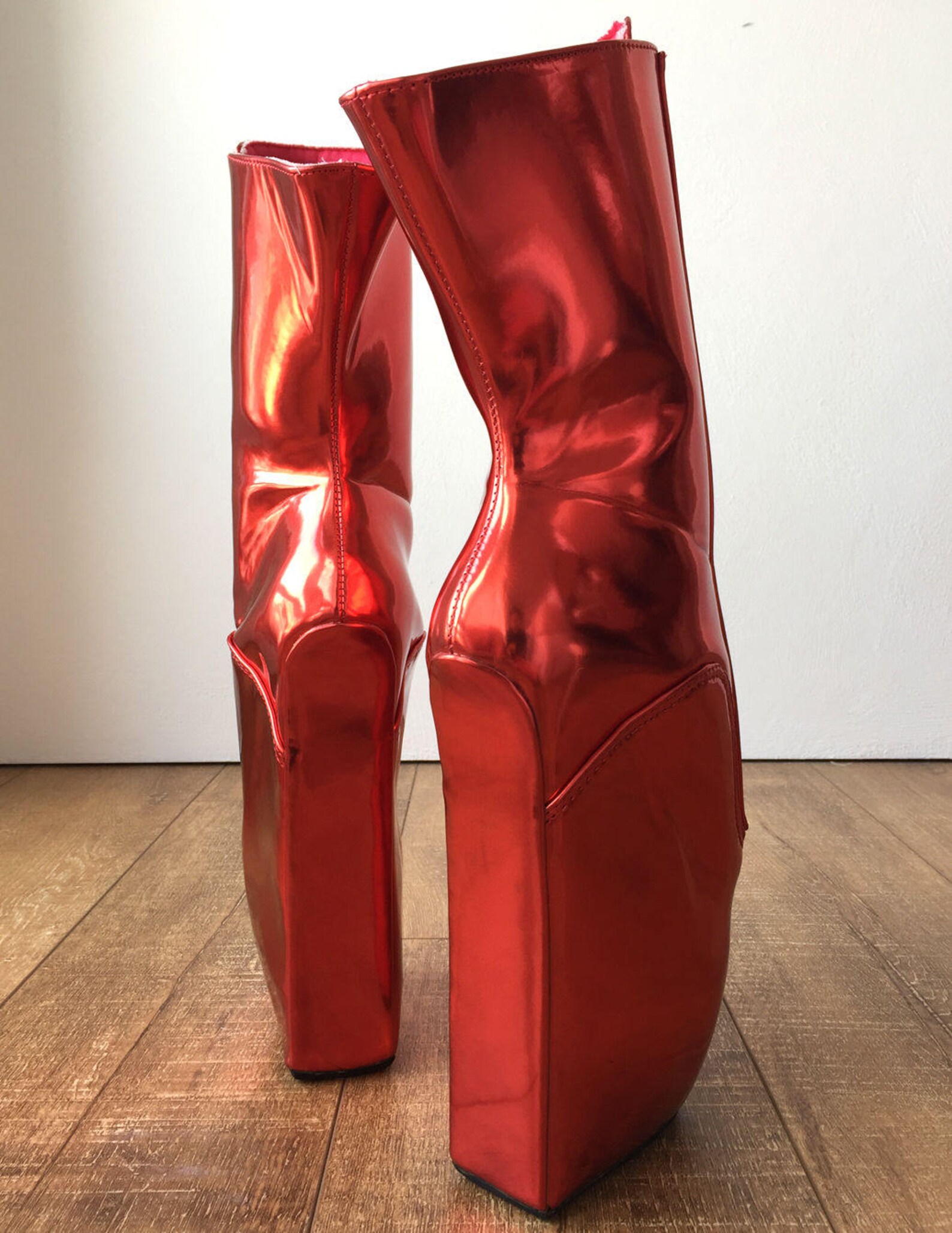 rtbu keep lockable zip ballet wedge fetish hoof boots heelless metallic red