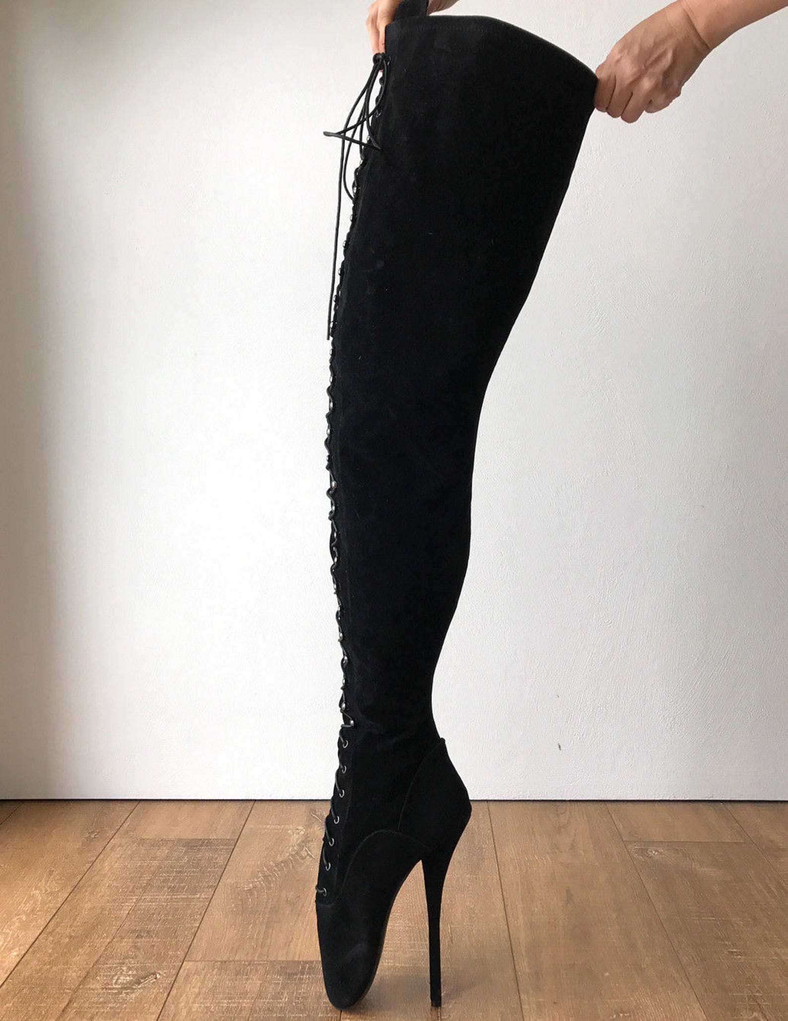 rtbu ezra narrow tongue 70cm crotch ballet stiletto custom order black suede