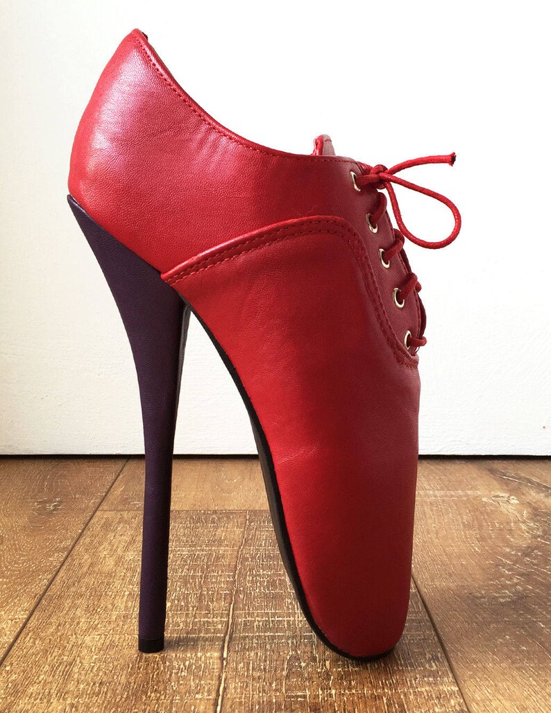 CHAPLIN A Ballet Stiletto Fetish Oxford Pointe Bootie 2 Tone Contrast Red Purple