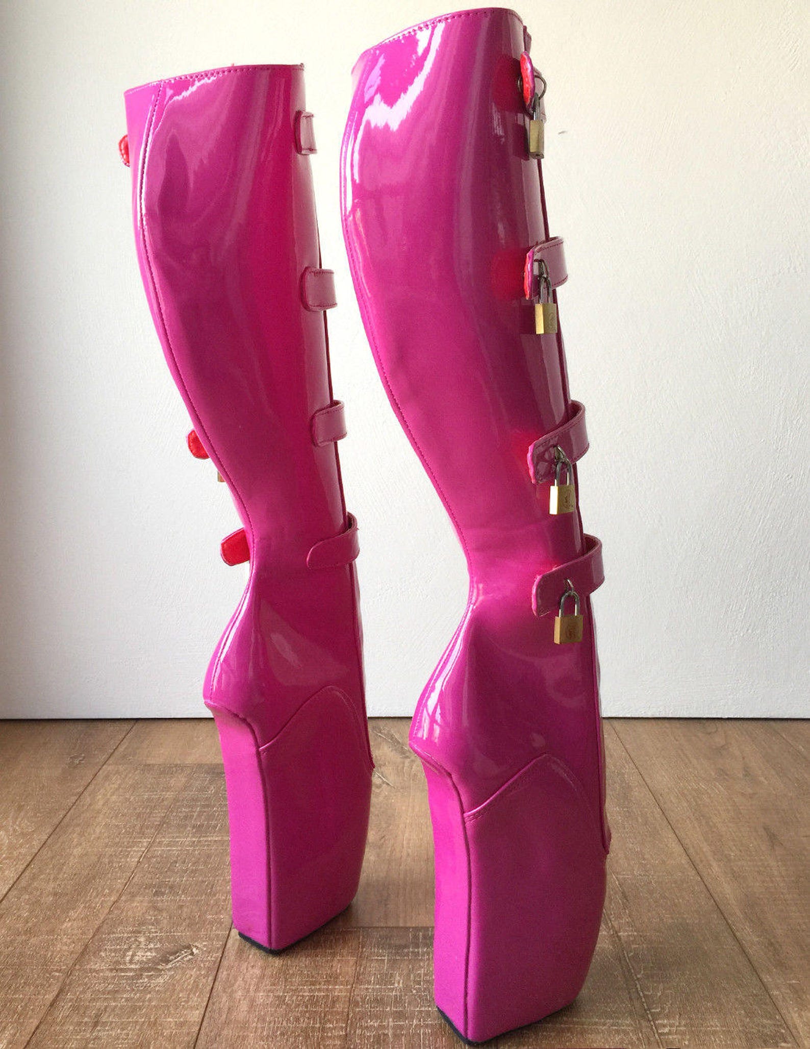 18cm 10 keys lockable beginner ballet wedge boots hoof heelless fetish hot pink 18cm 10 keys lockable beginner ballet wedge boots hoof heelless fetish hot pink
