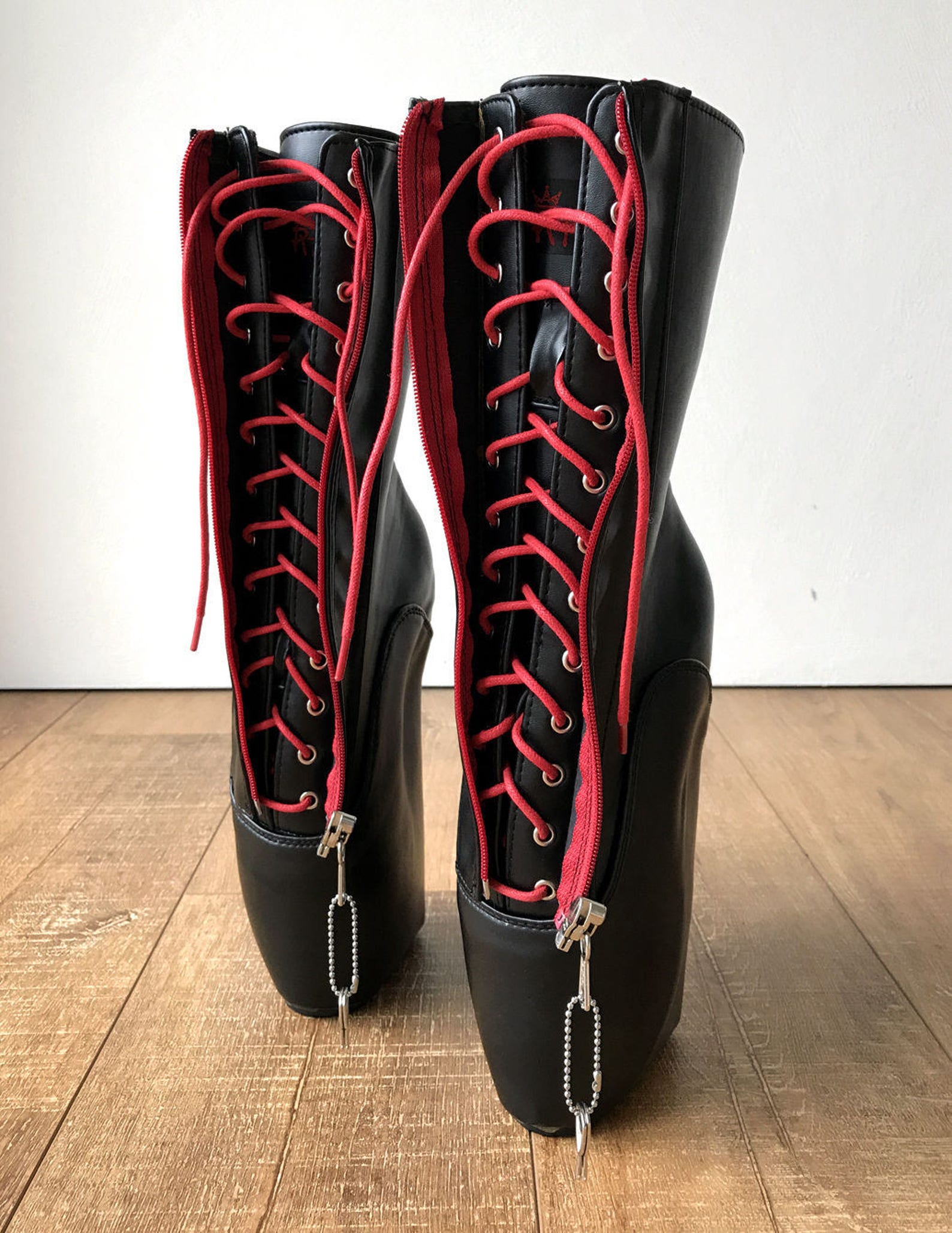 rtbu taboo red lockable zip ballet hidden red lace wedge fetish submissive boot