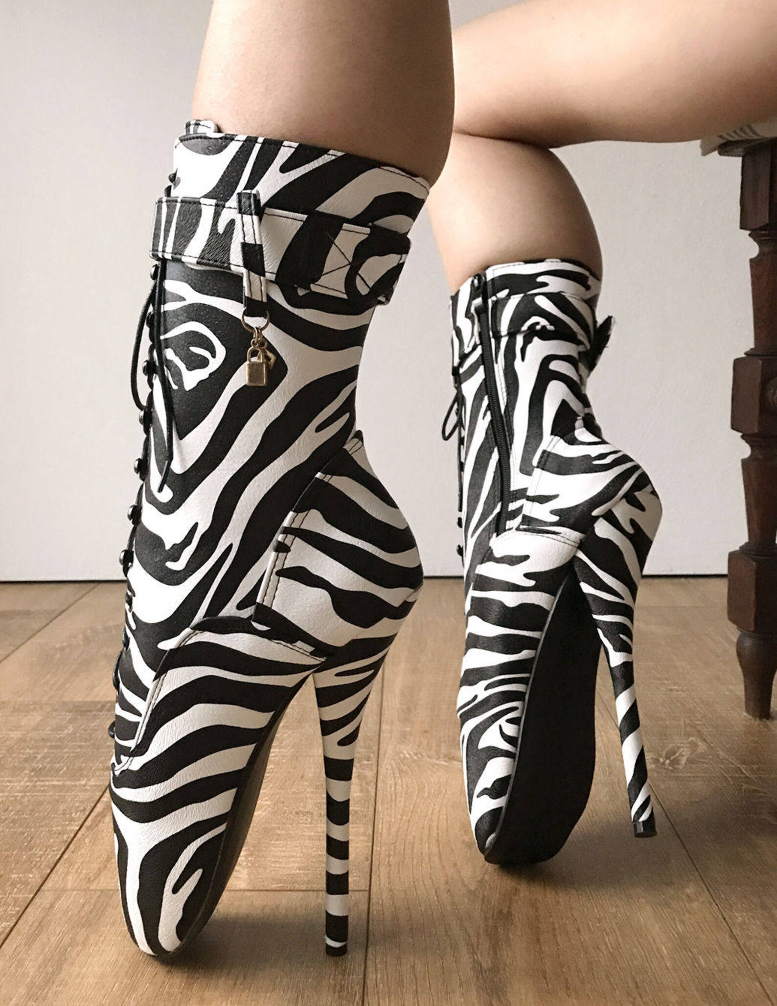 18cm ballet zebra print textured calf hi fetish boot charm burlesque dominatrix 18cm ballet zebra print textured calf hi fetish boot charm burlesque dominatrix