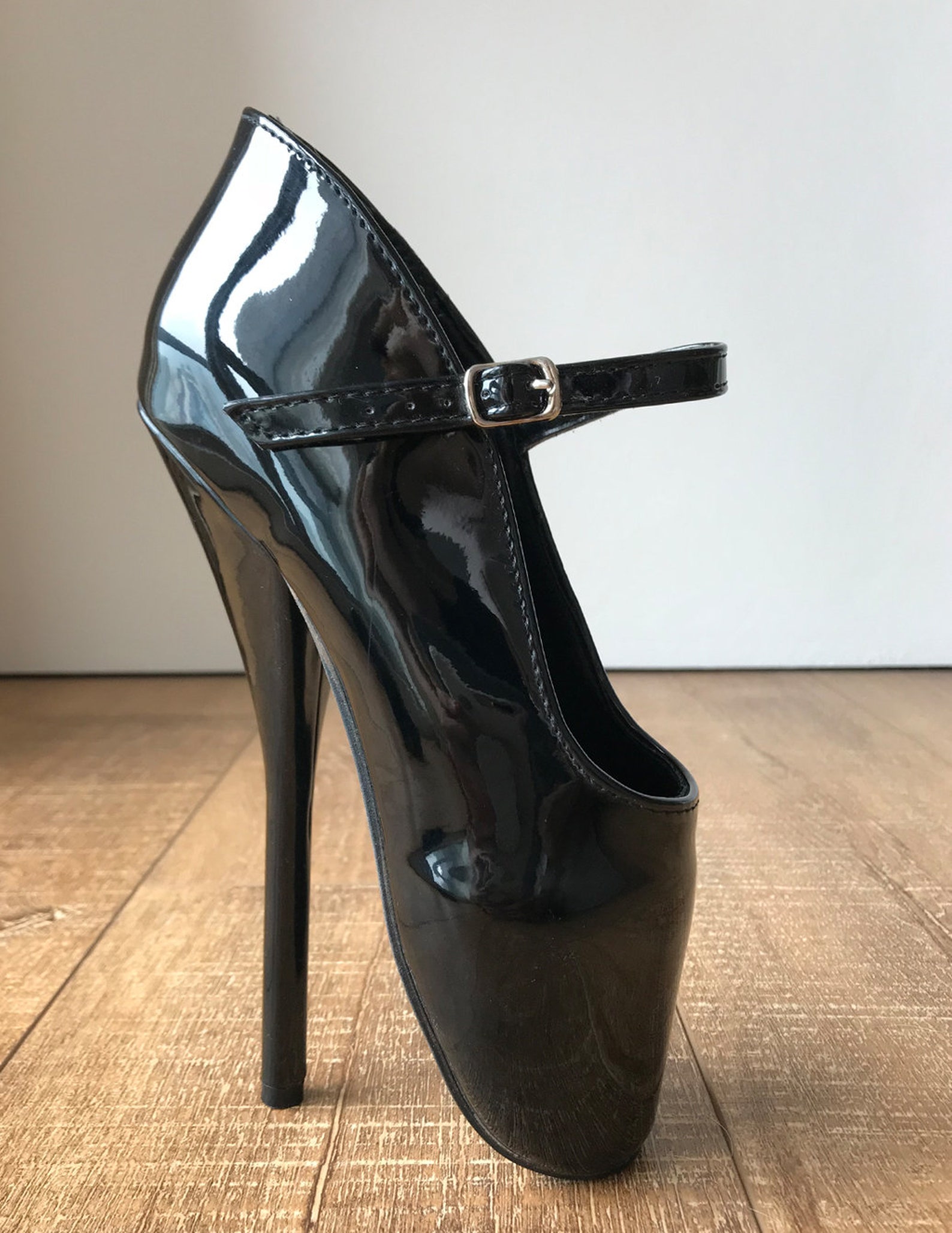 rtbu mariah burlesque strap mary janes fetish ballet pump stiletto black patent