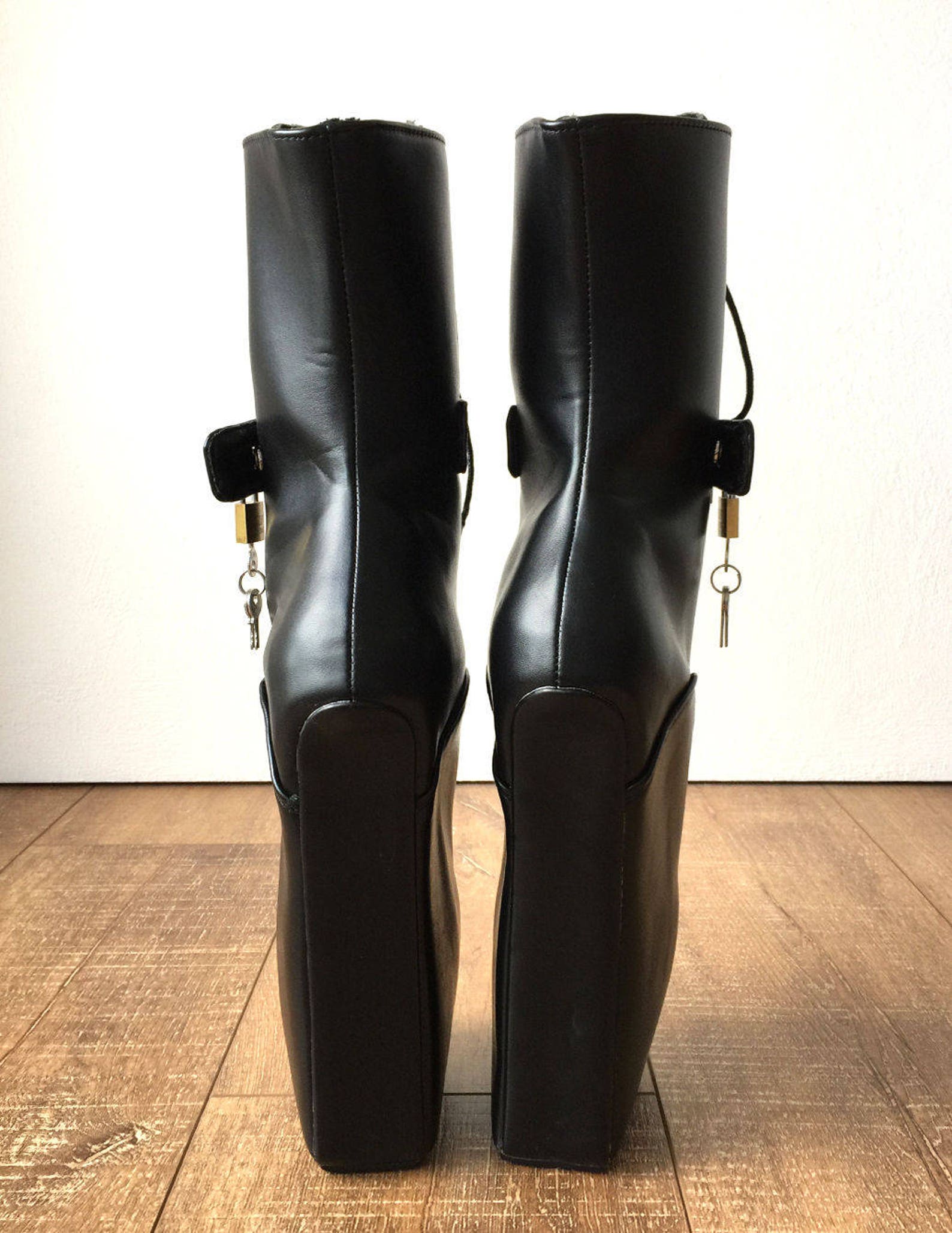 18cm locky beginner lockable ballet wedge boots hoof sole heelless fetish pinup