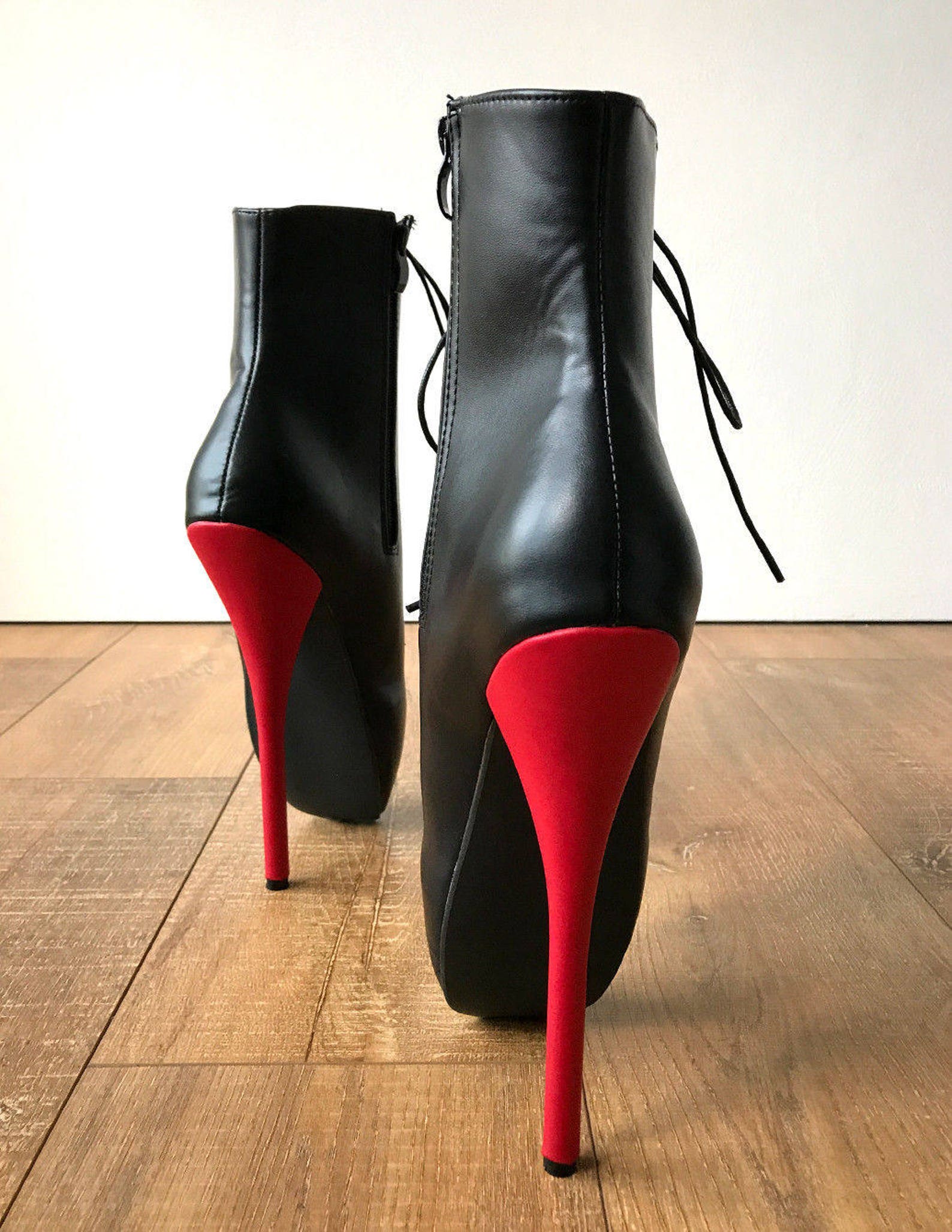 rtbu simona extreme fetish goth ballet laceup pvc boots black matte