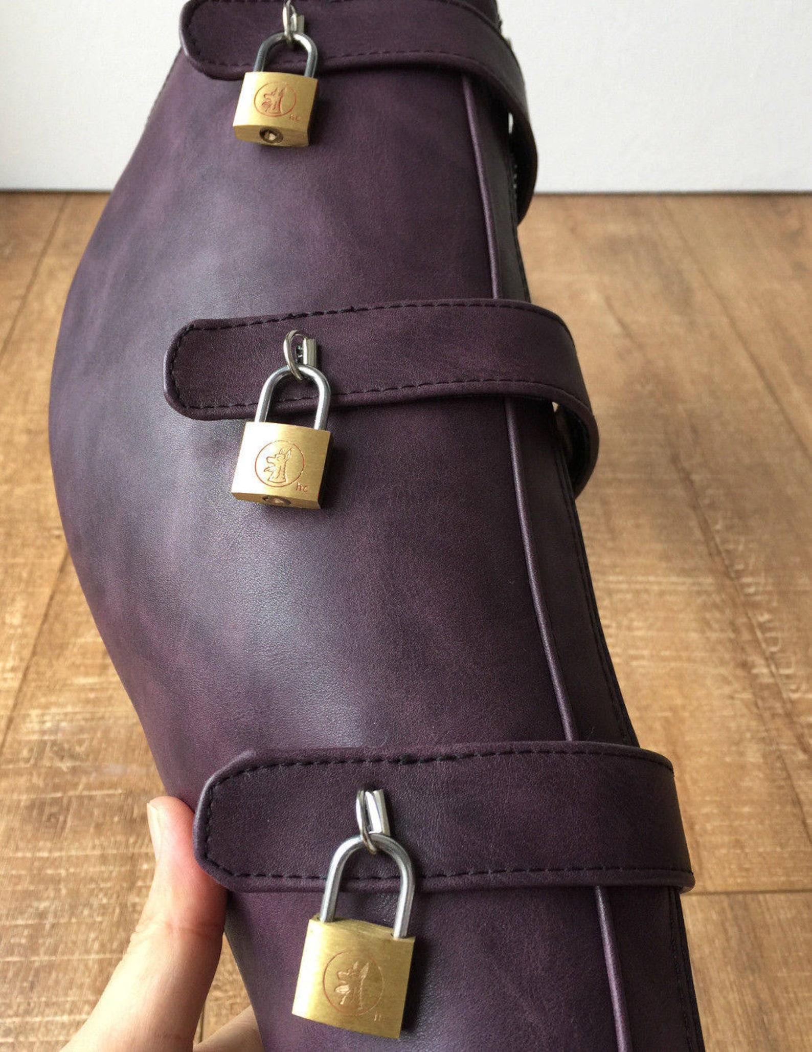 18cm 10 keys lockable beginner ballet wedge boot heelless fetish purple rub-off