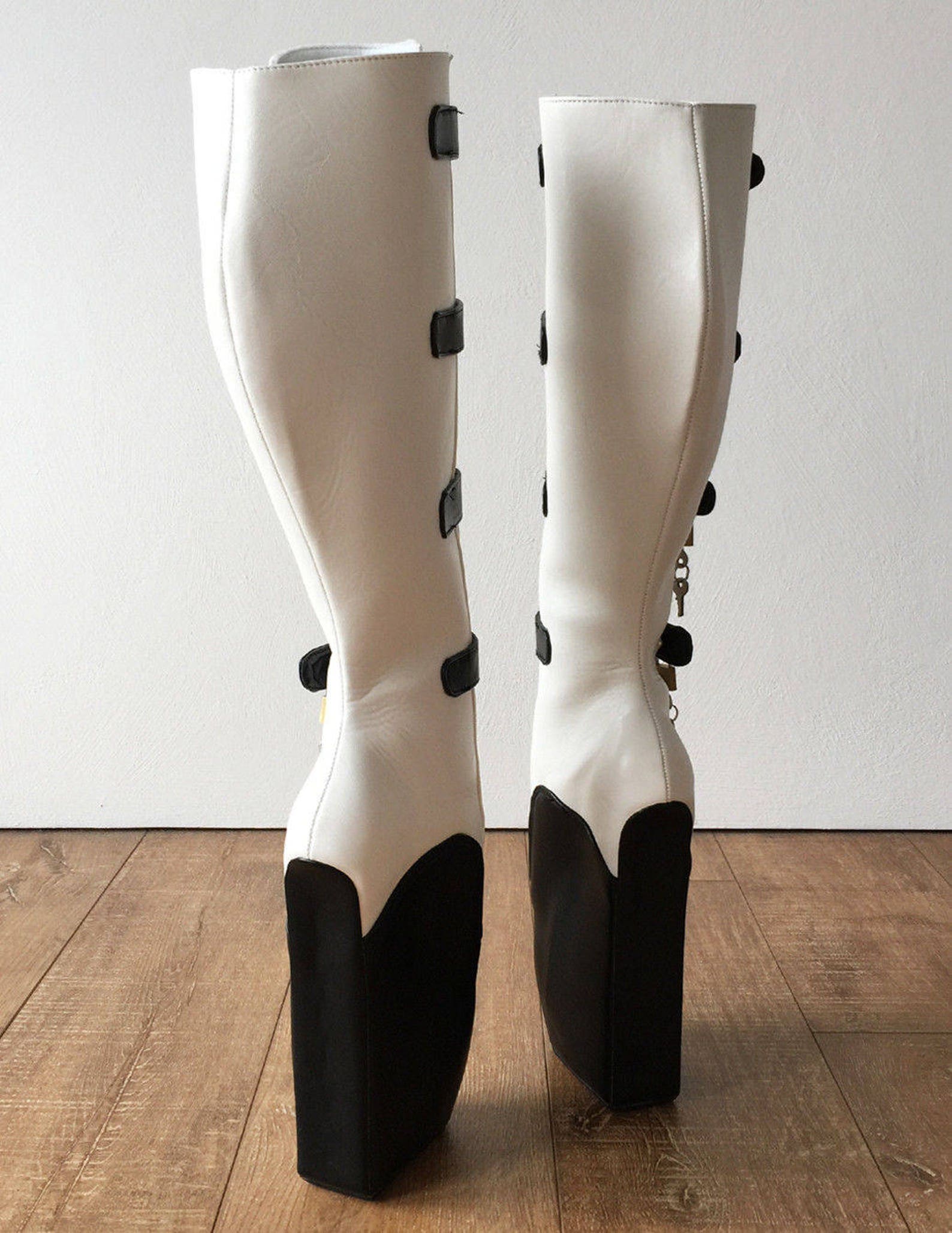 18cm 10 keys lockable beginner ballet wedge boot hoof heelless black white matte