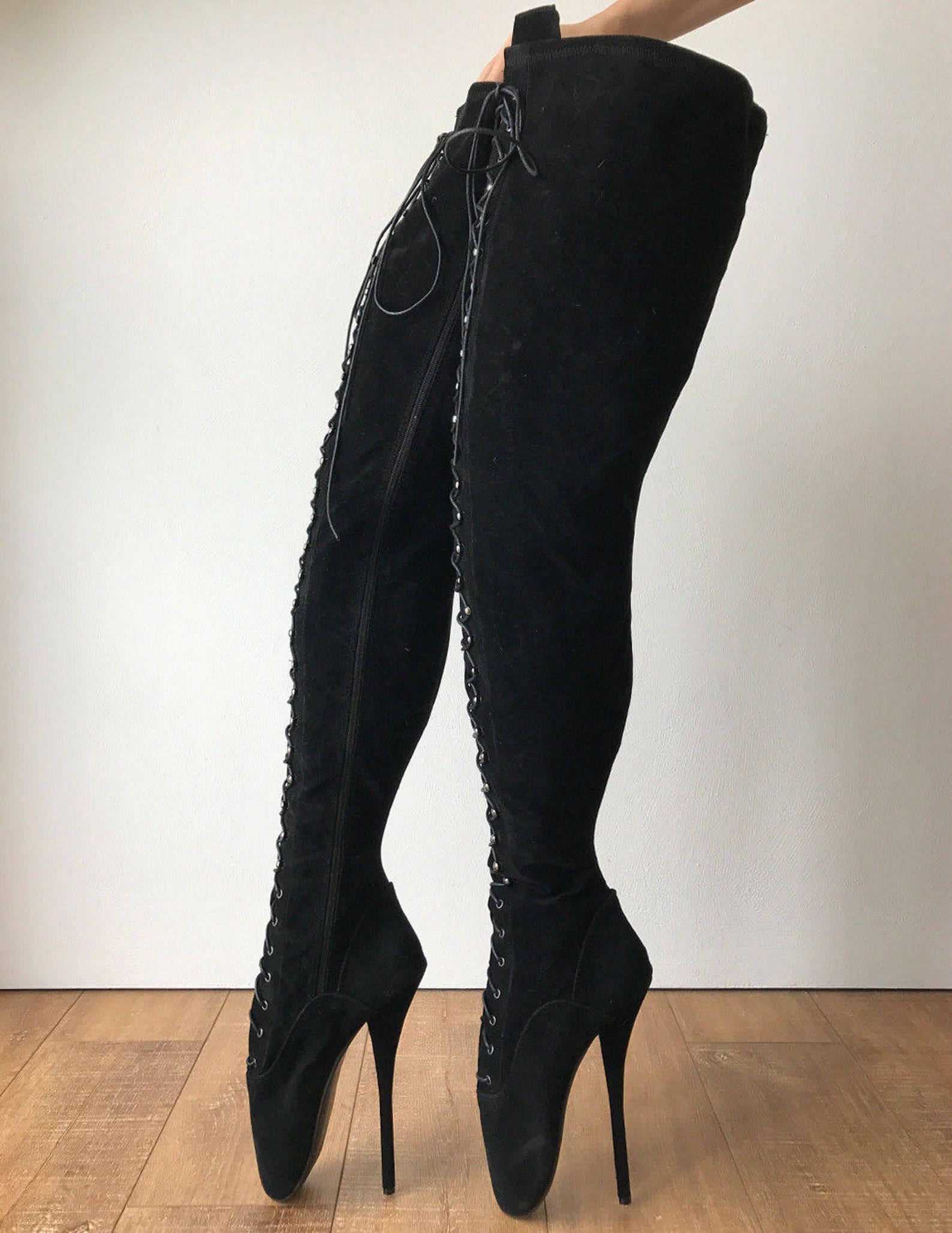 rtbu ezra narrow tongue 70cm crotch ballet stiletto custom order black suede