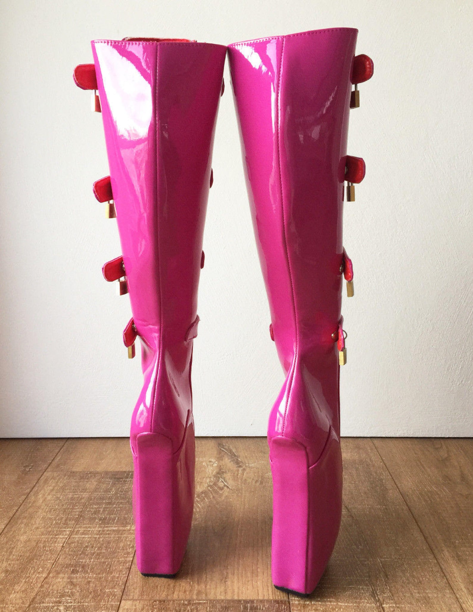 18cm 10 keys lockable beginner ballet wedge boots hoof heelless fetish hot pink 18cm 10 keys lockable beginner ballet wedge boots hoof heelless fetish hot pink