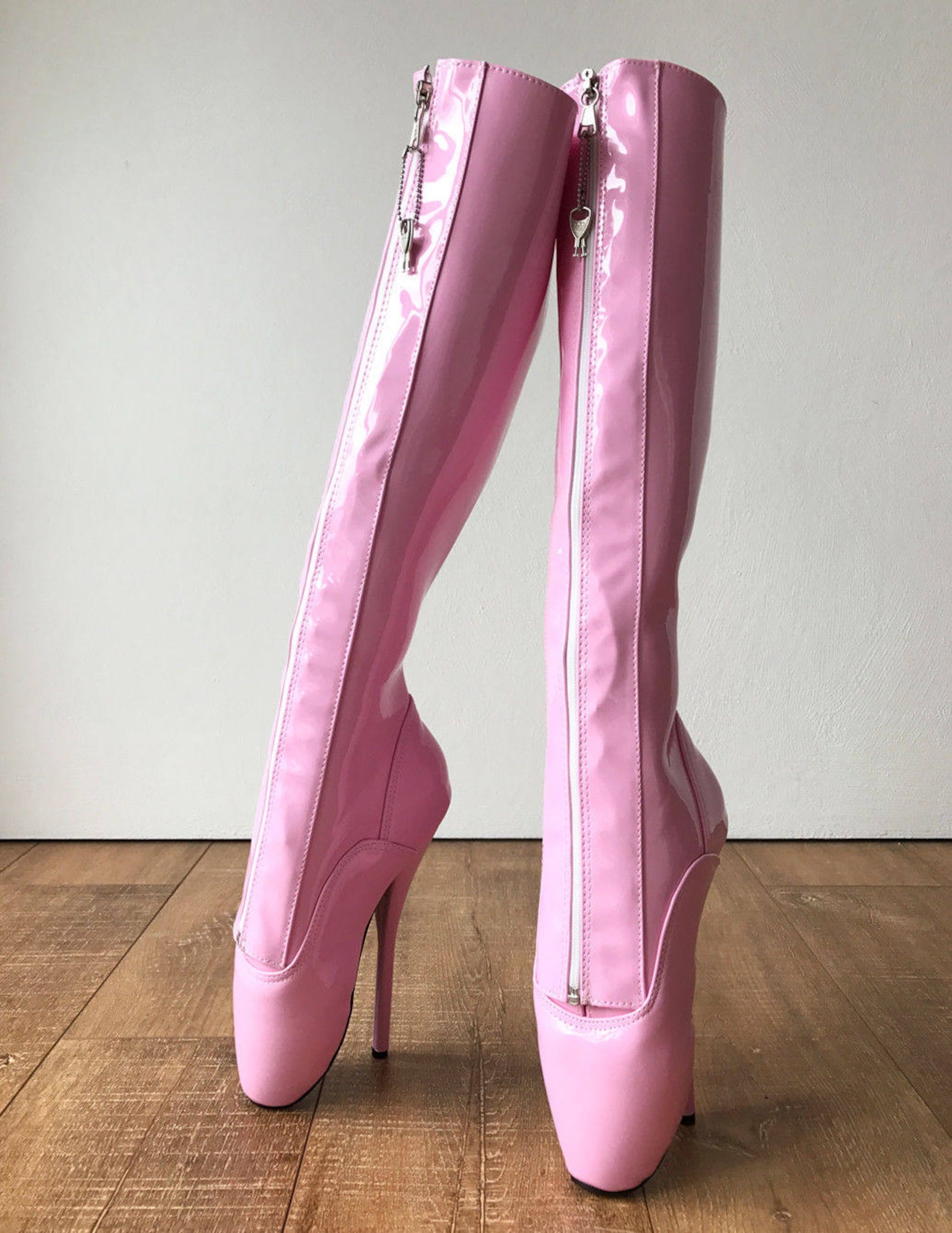 secret ii ballet pointe boots fetish pinup ballet lockable zipper light pink