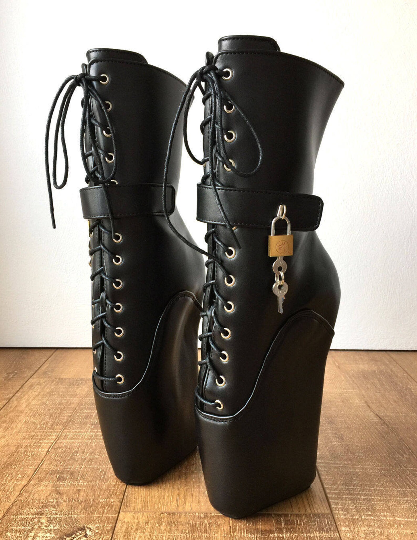 18cm locky beginner lockable ballet wedge boots hoof sole heelless fetish pinup