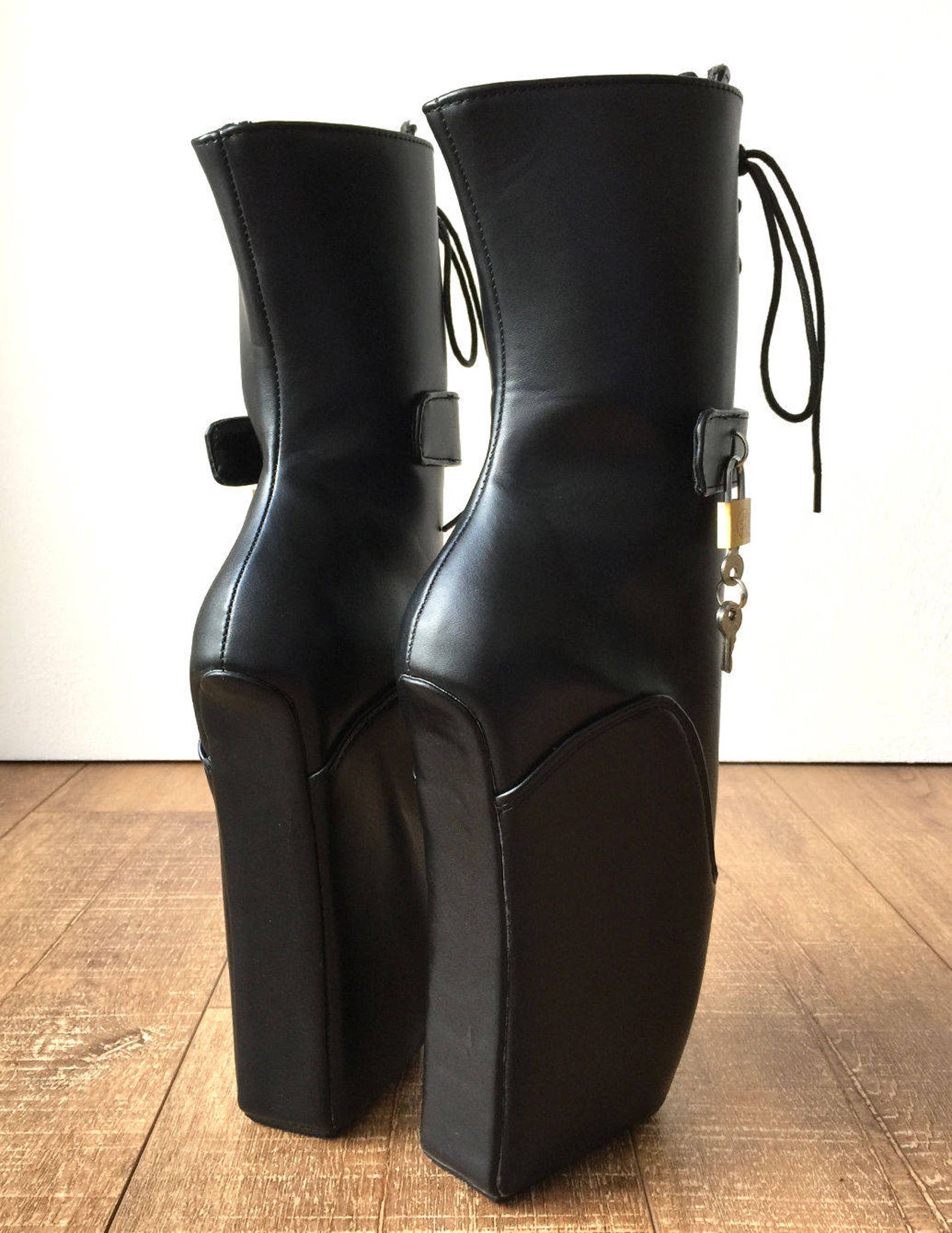 18cm locky beginner lockable ballet wedge boots hoof sole heelless fetish pinup