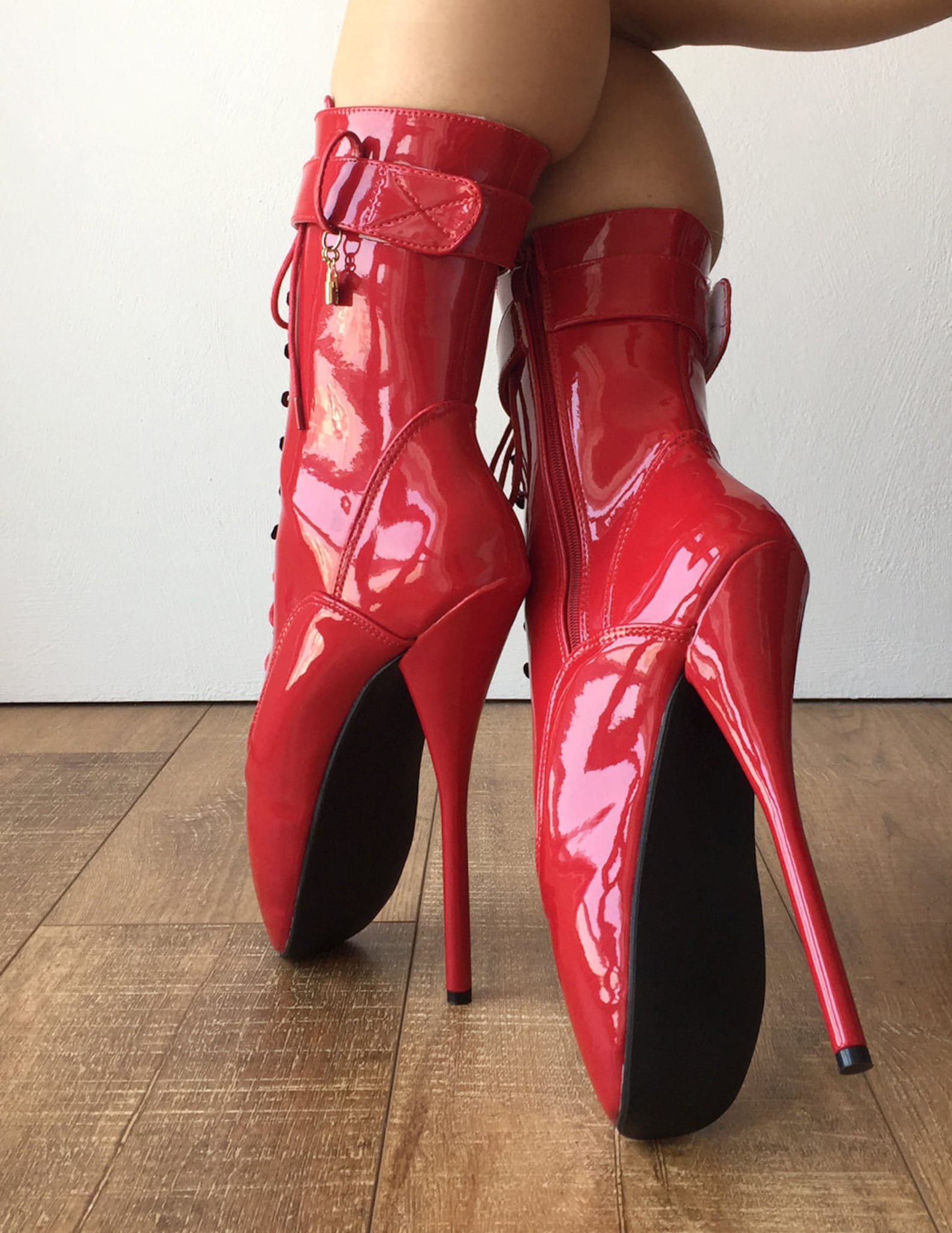 rtbu ballet calf hi fetish boot burlesque dominatrix red patent