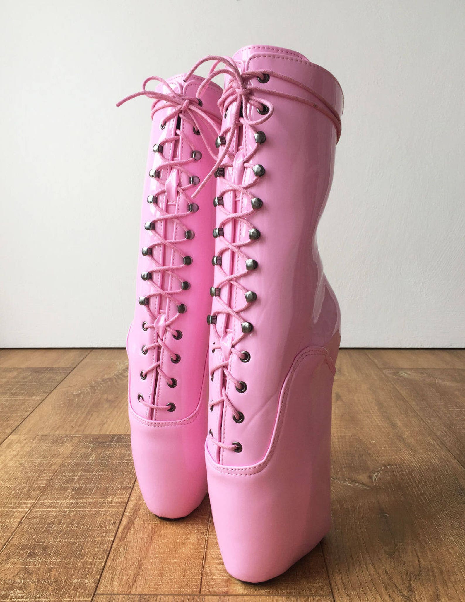 18cm beginner ballet wedge hoof sole heelless fetish pointe baby pink boots