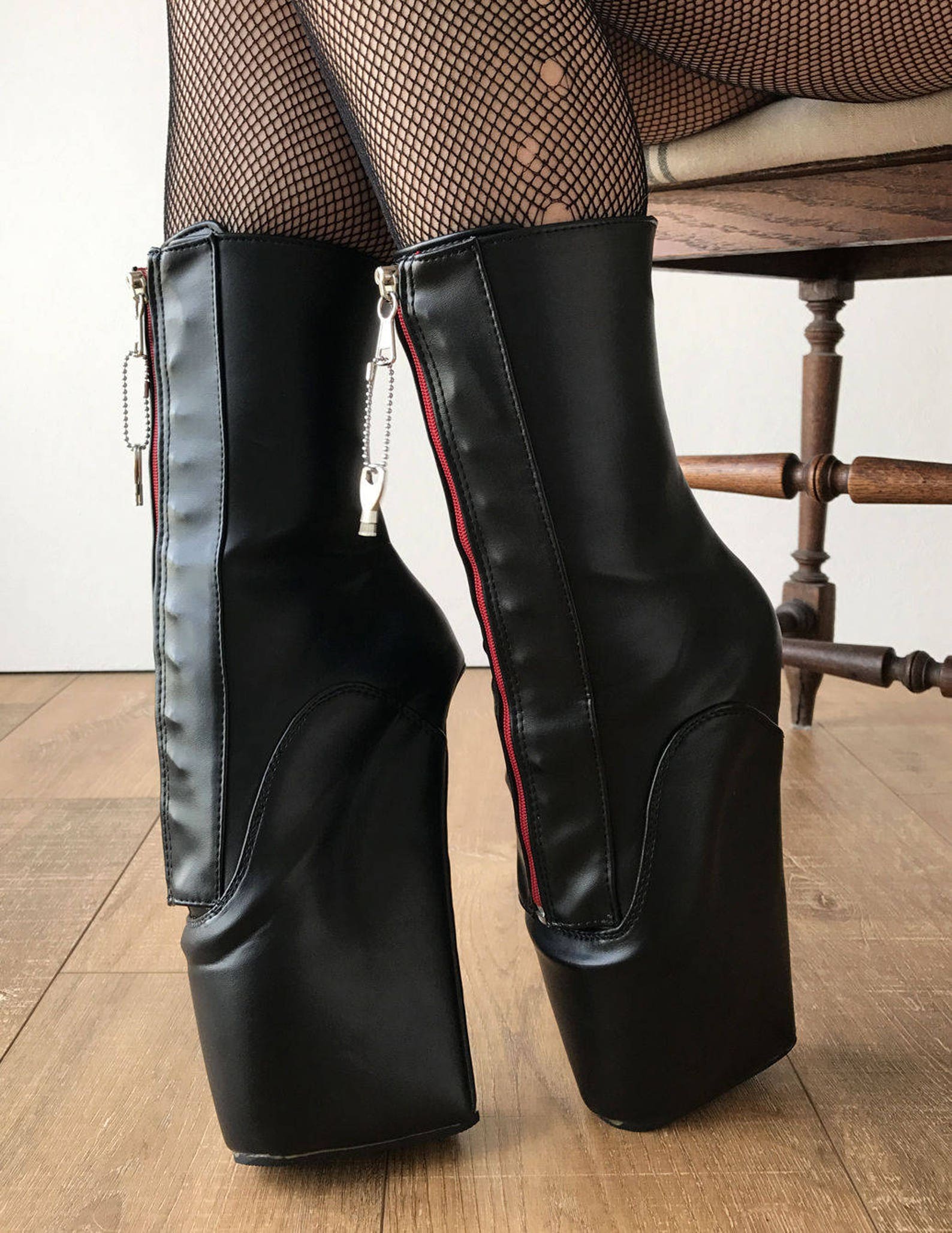 rtbu taboo red lockable zip ballet hidden red lace wedge fetish submissive boot