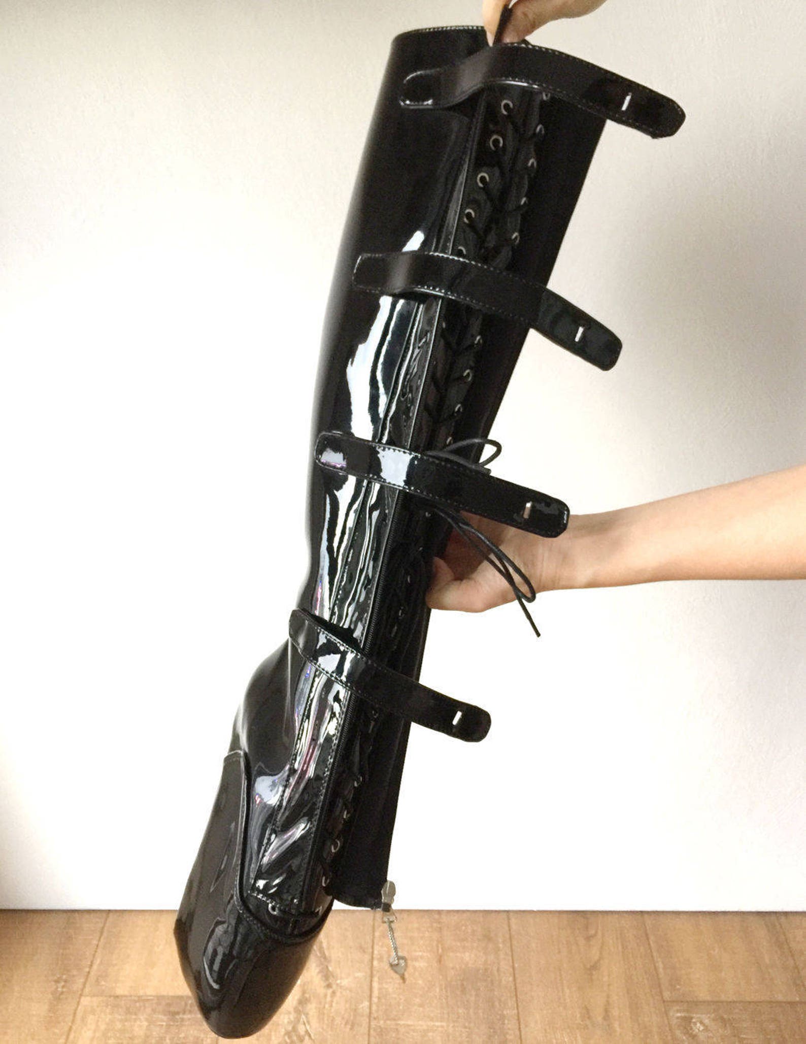 18cm 10 keys lockable beginner ballet wedge boots hoof heelless fetish slave