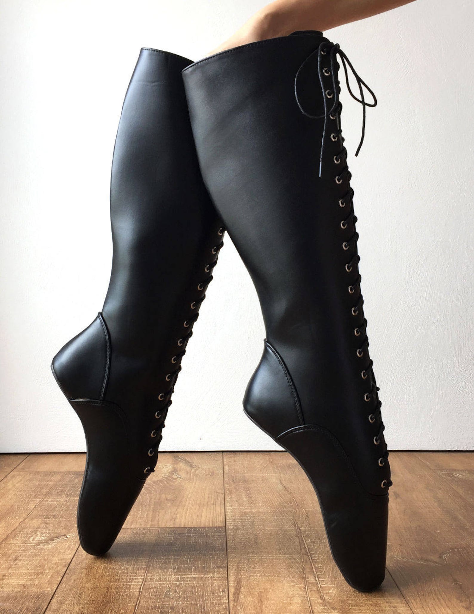 Pointe (no Zip) Heelless Lace Up Knee High Ballet Fetish Pointe (no Zip) Heelless Lace Up Knee High Ballet Fetish