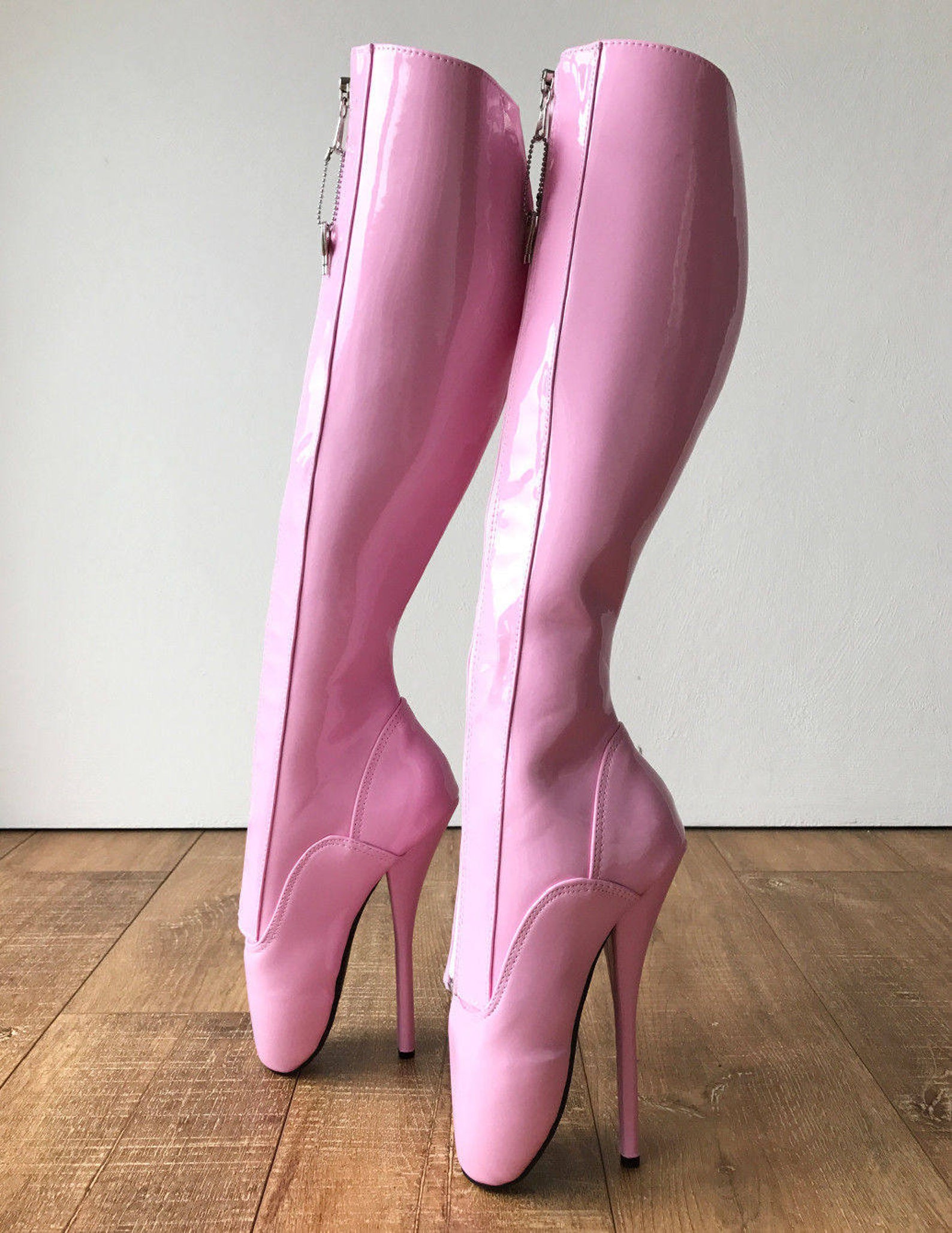 secret ii ballet pointe boots fetish pinup ballet lockable zipper light pink