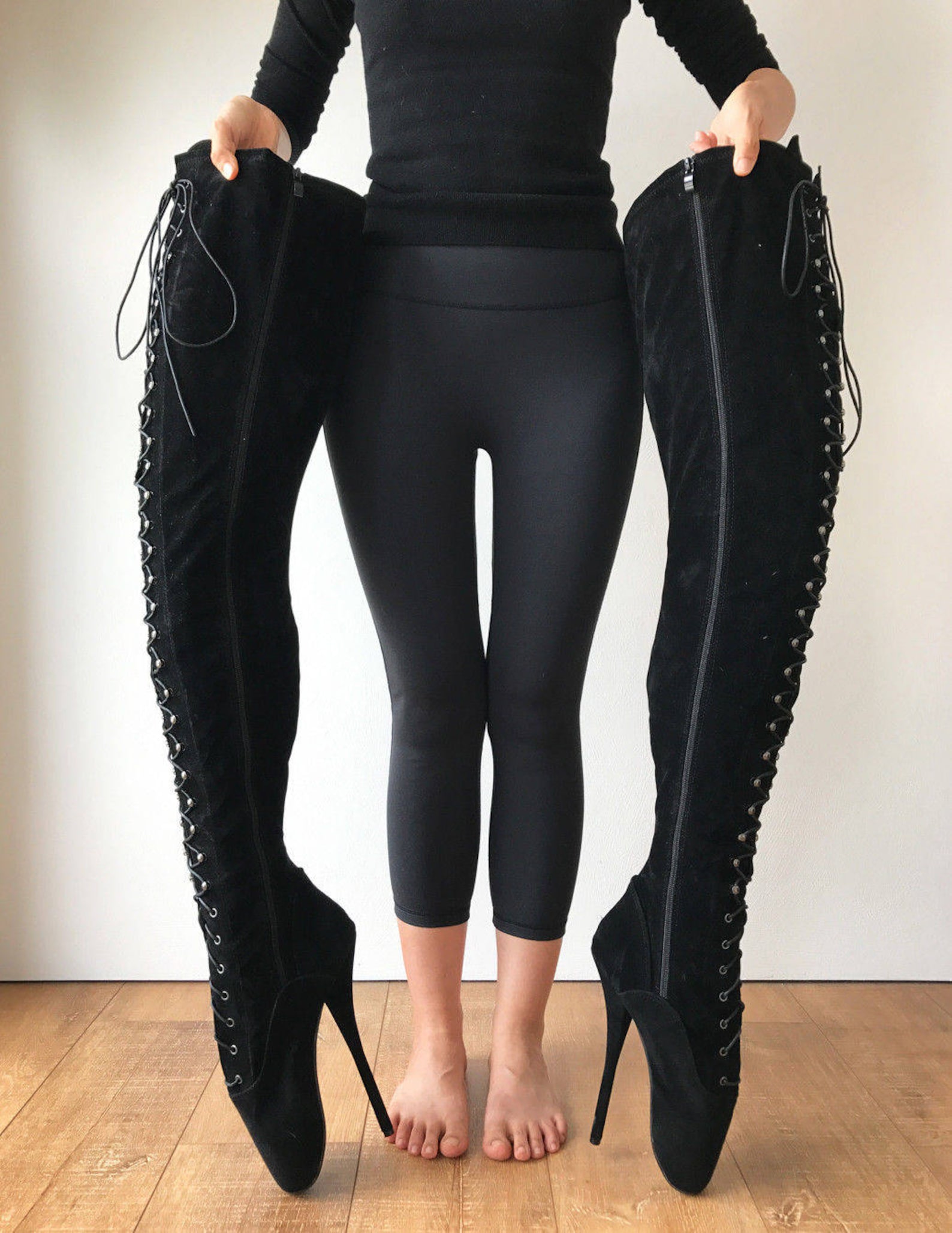 rtbu ezra narrow tongue 70cm crotch ballet stiletto custom order black suede