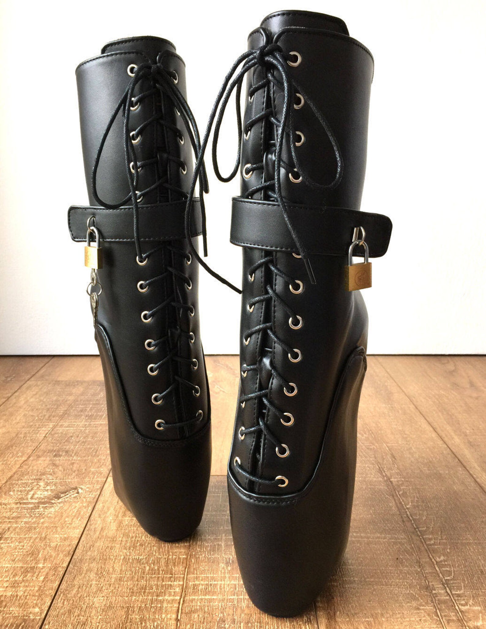 18cm locky beginner lockable ballet wedge boots hoof sole heelless fetish pinup