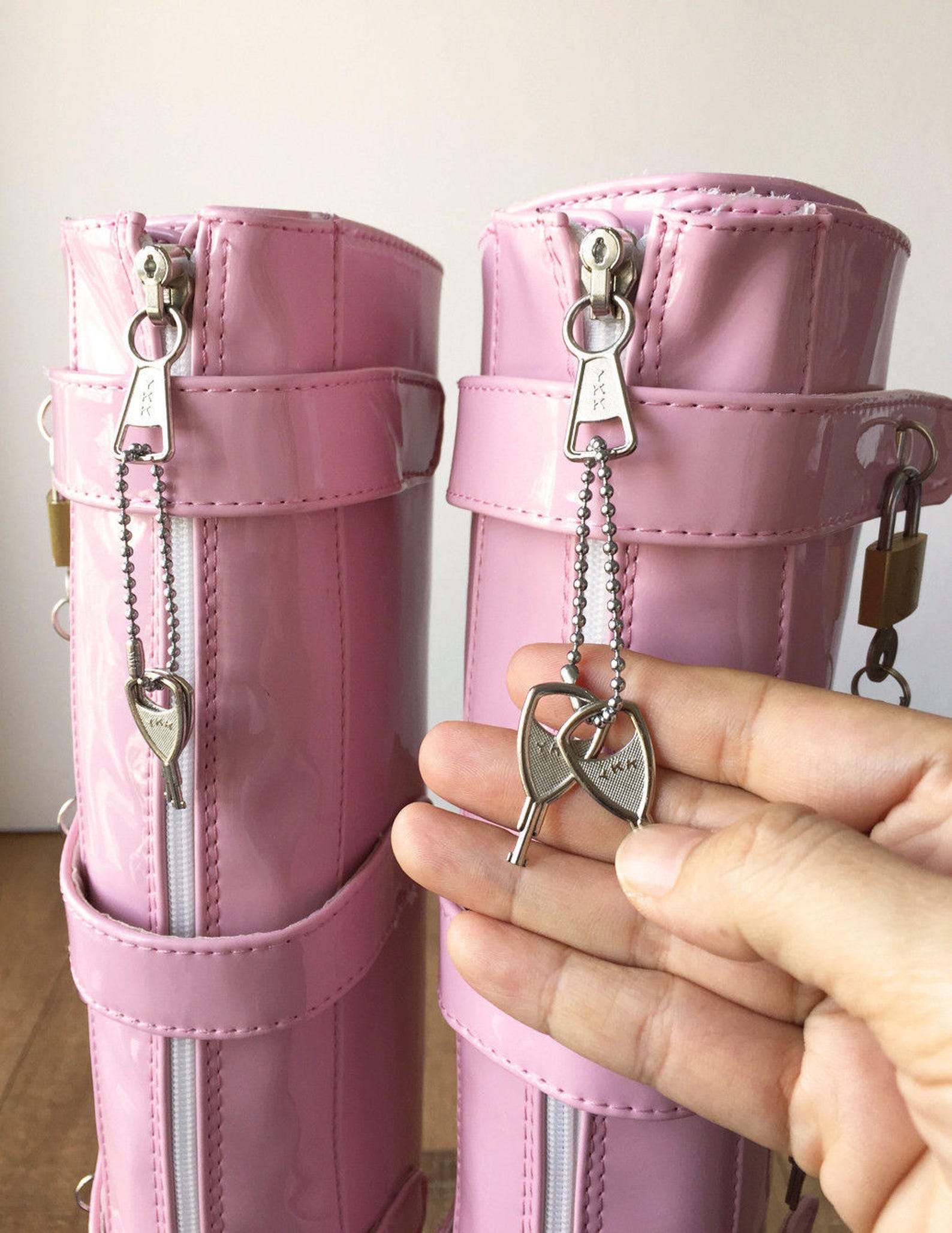 18cm 10 keys lockable beginner ballet wedge boot hoof heelless fetish light pink